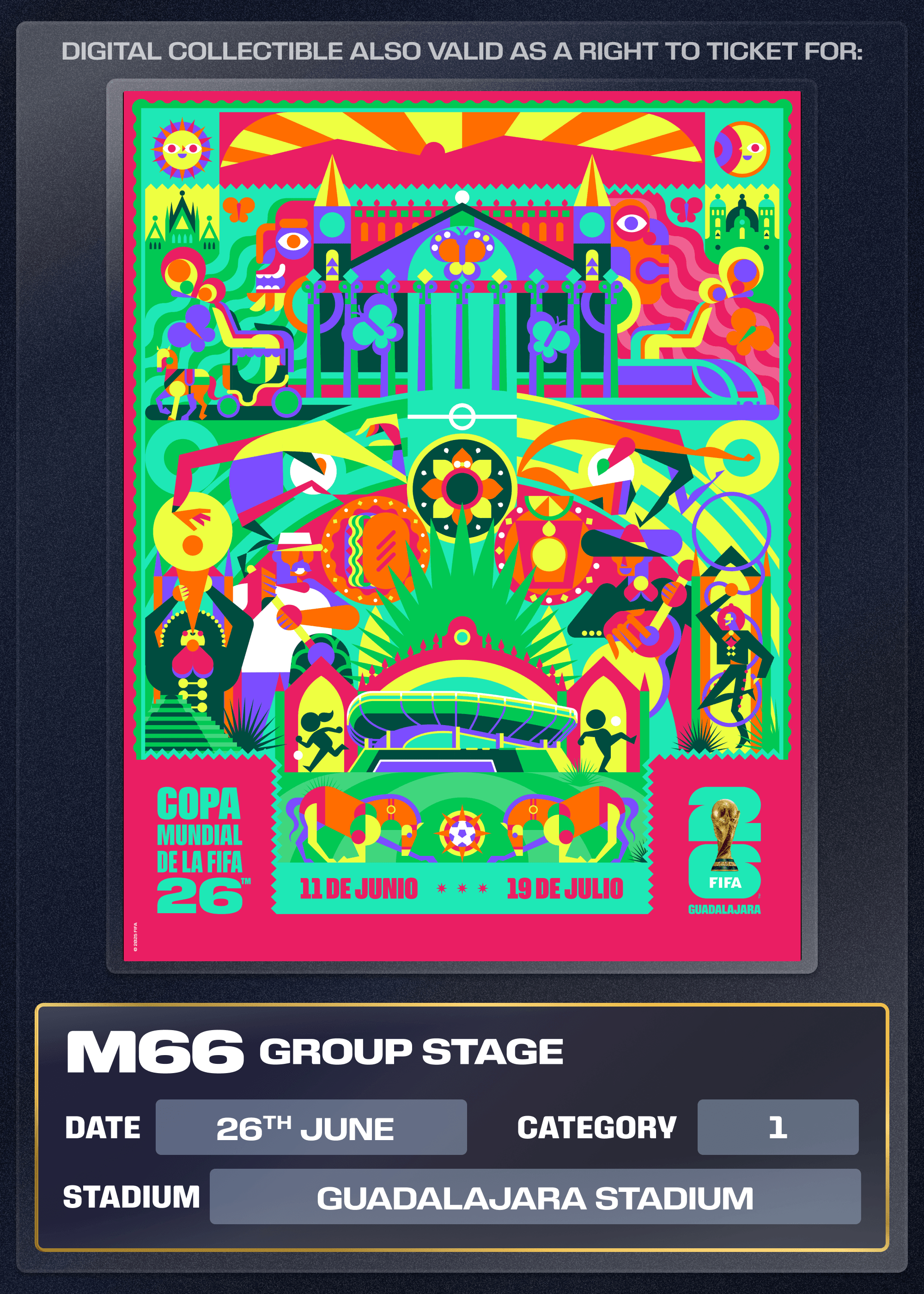 Collectible also valid as Right To Ticket Category 1 for M66 Guadalajara