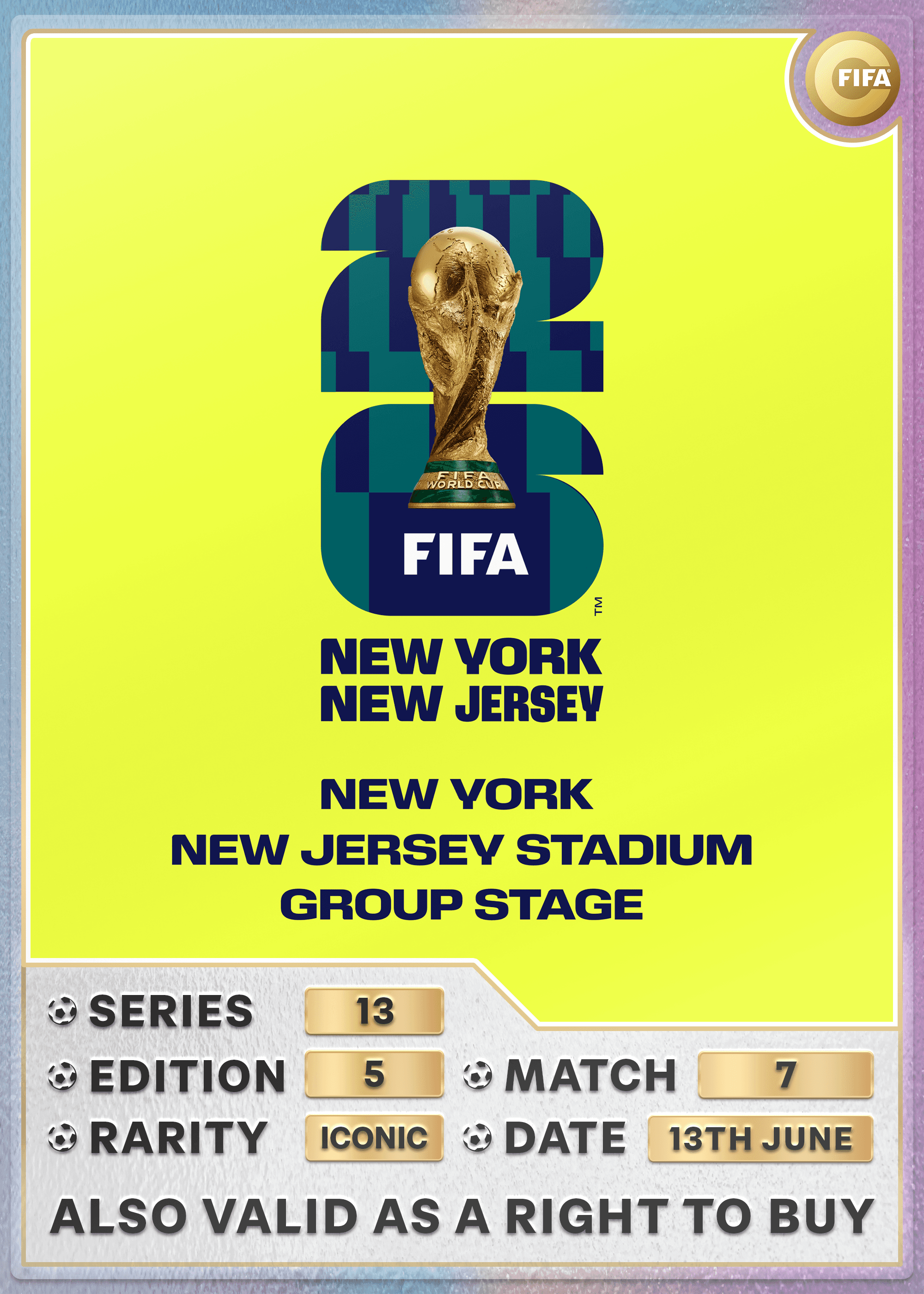 Collectible also valid as RTB for 2 tickets to M7 New York