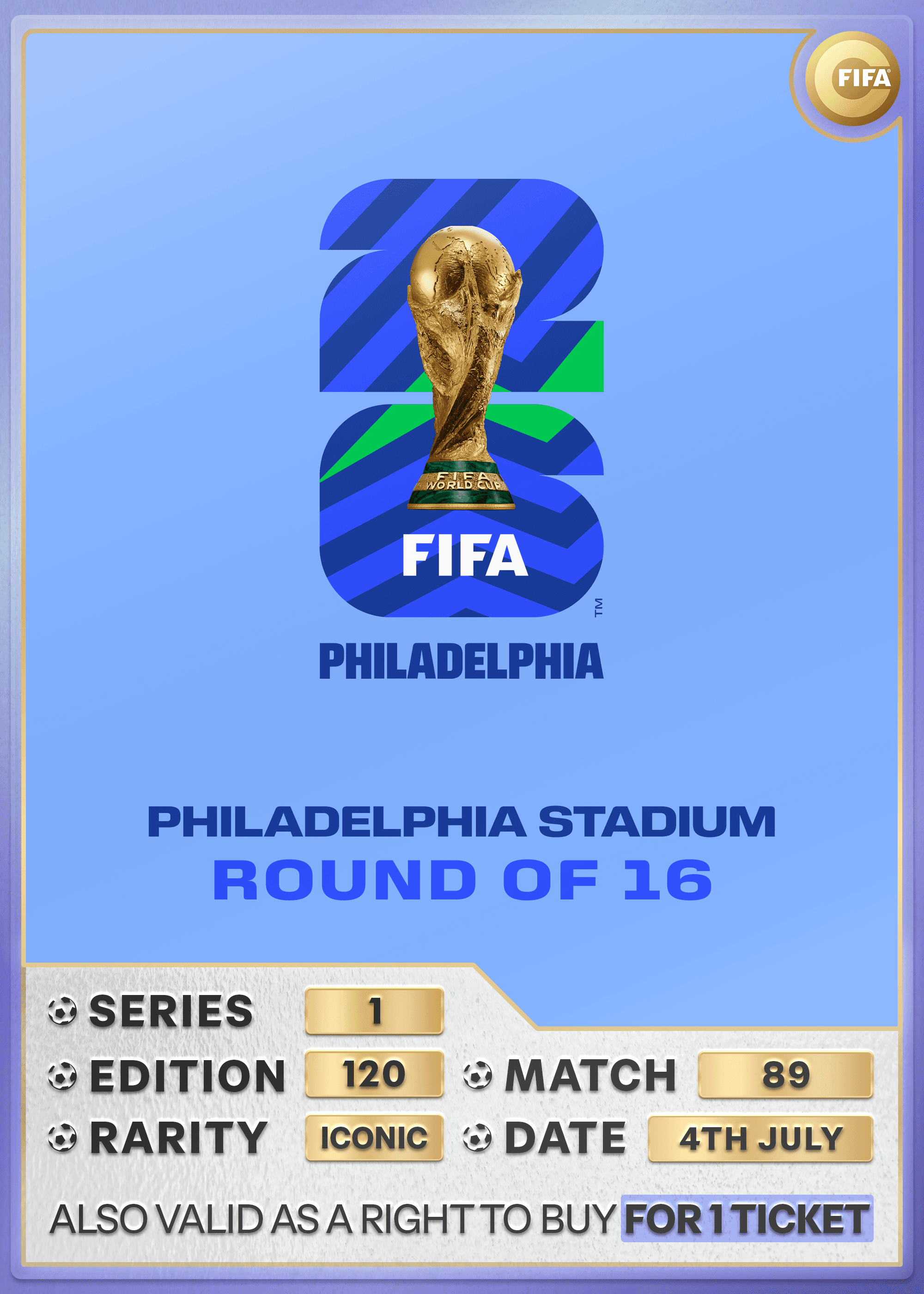 Collectible also valid as RTB for one ticket to M89 Philadelphia