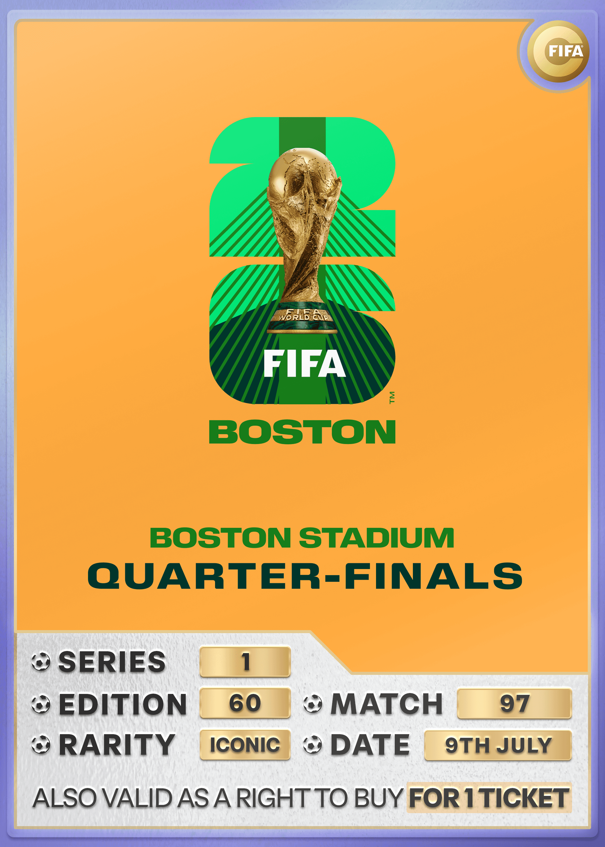Collectible also valid as RTB for one ticket to M97 Boston
