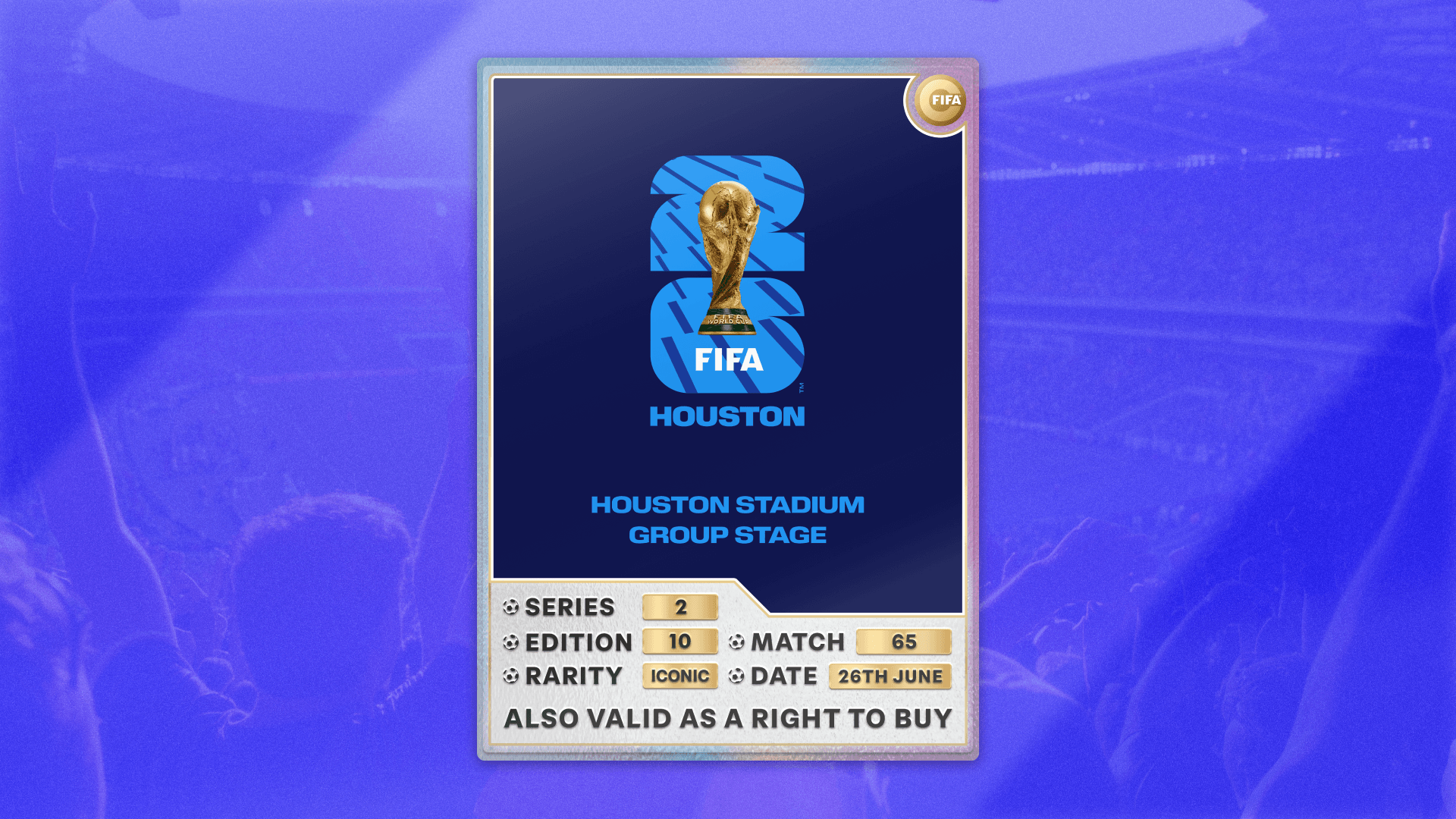 Collectible also valid as RTB for 2 tickets to M65 Houston
