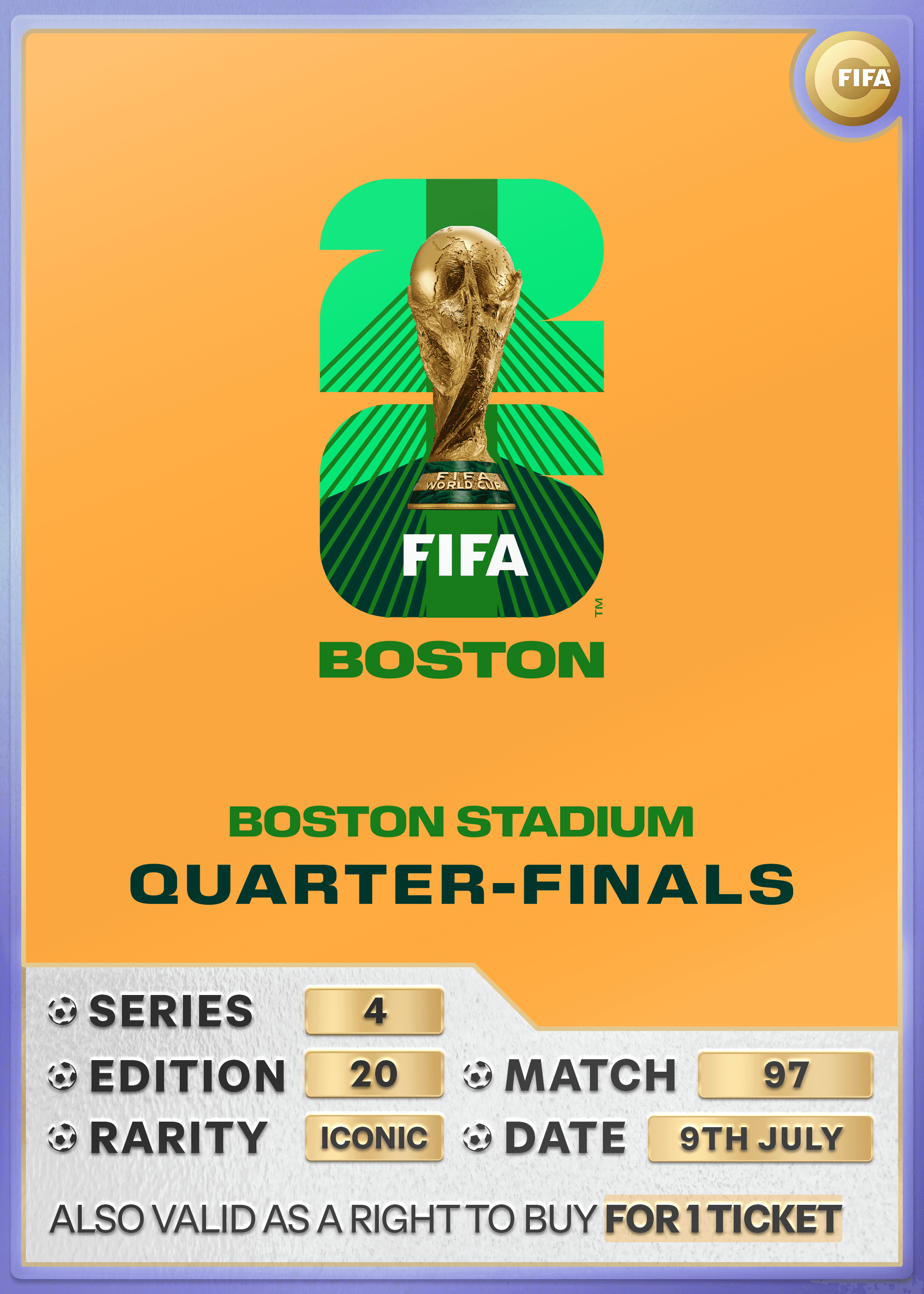 Collectible also valid as RTB for 1 ticket to M97 Boston