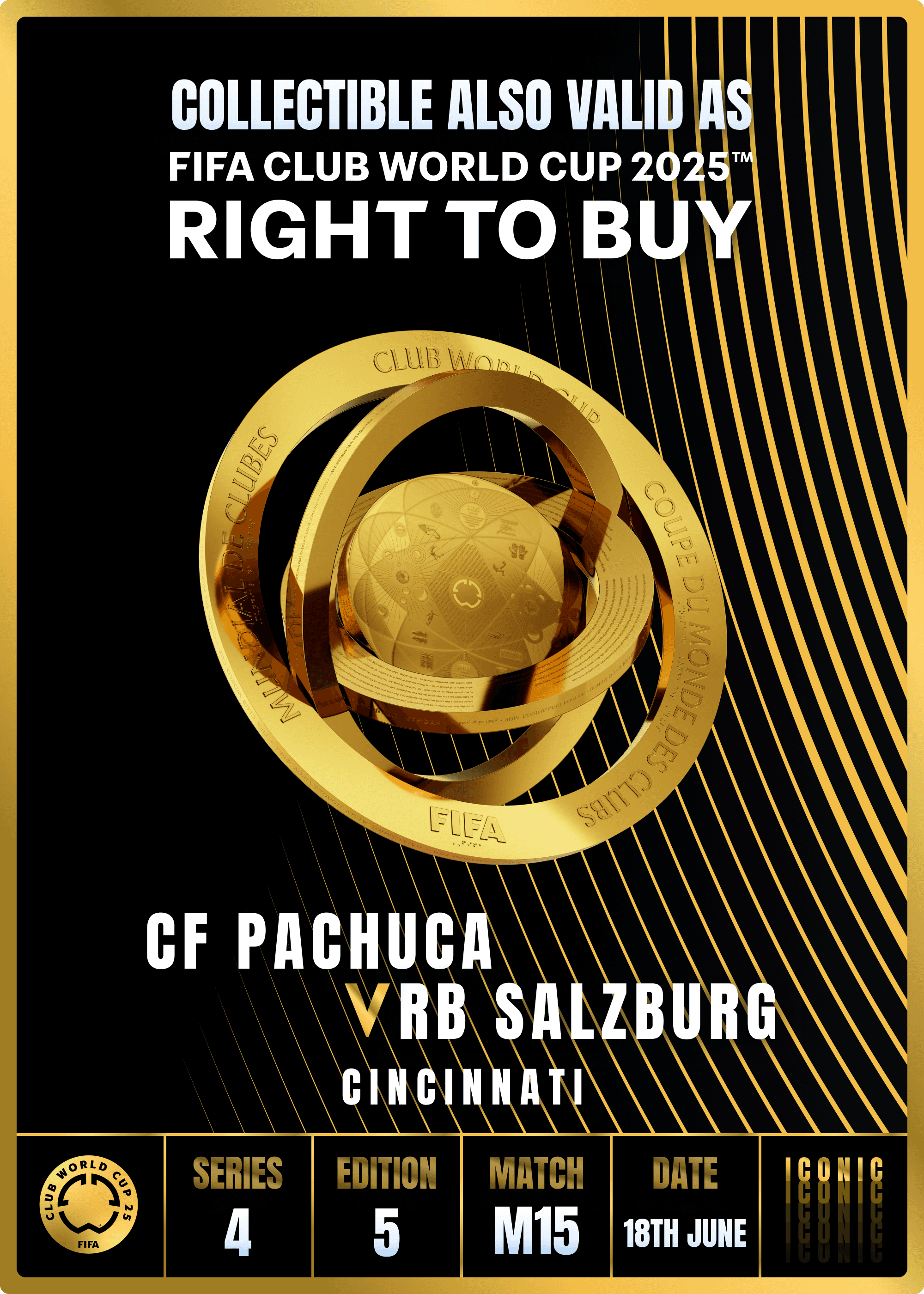 NO LONGER VALID - Collectible valid as RTB for 2 tickets to a FIFA Club World Cup 2025™ M15 CF Pachuca vs RB Salzburg