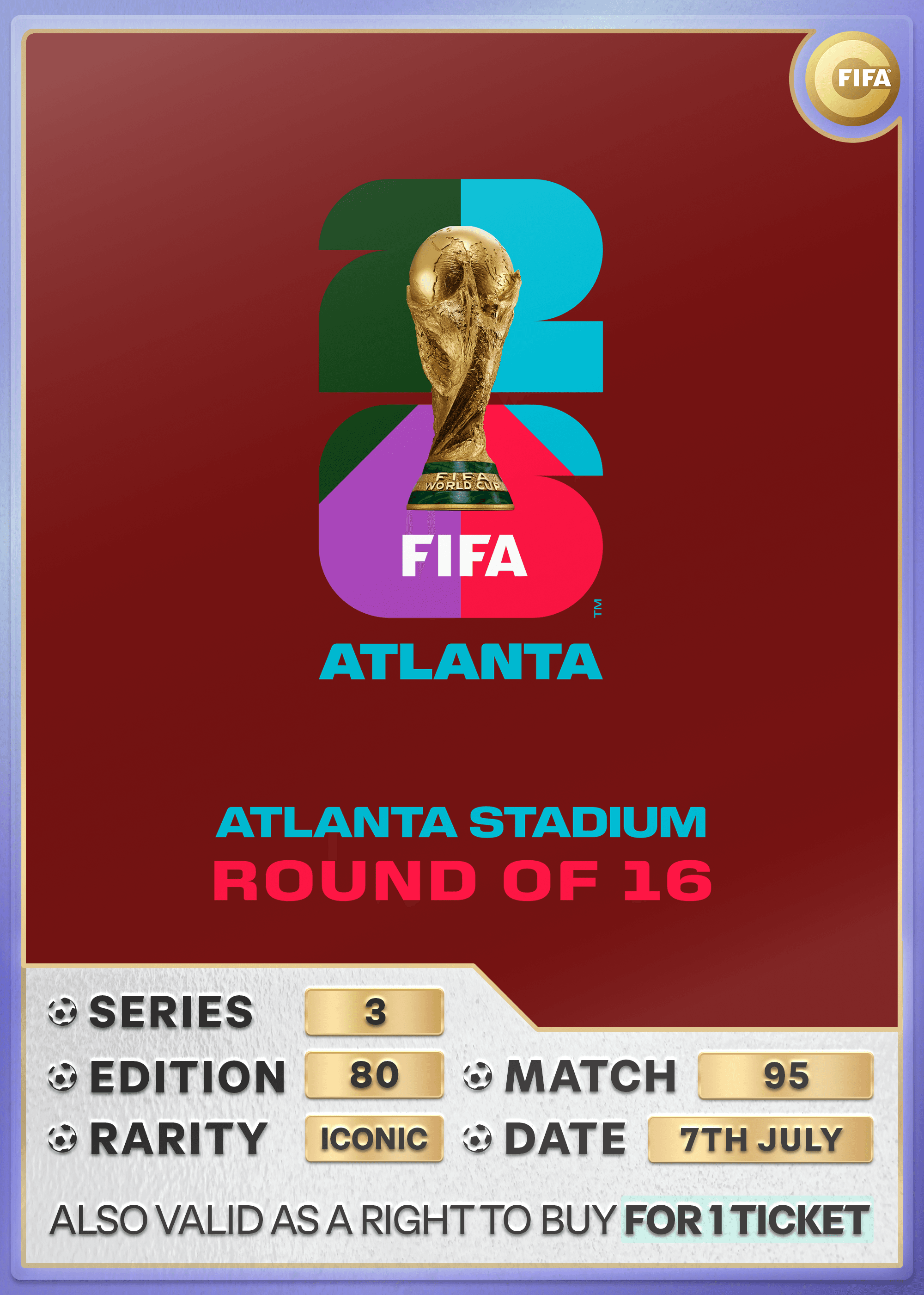 Collectible also valid as RTB for one ticket to M95 Atlanta