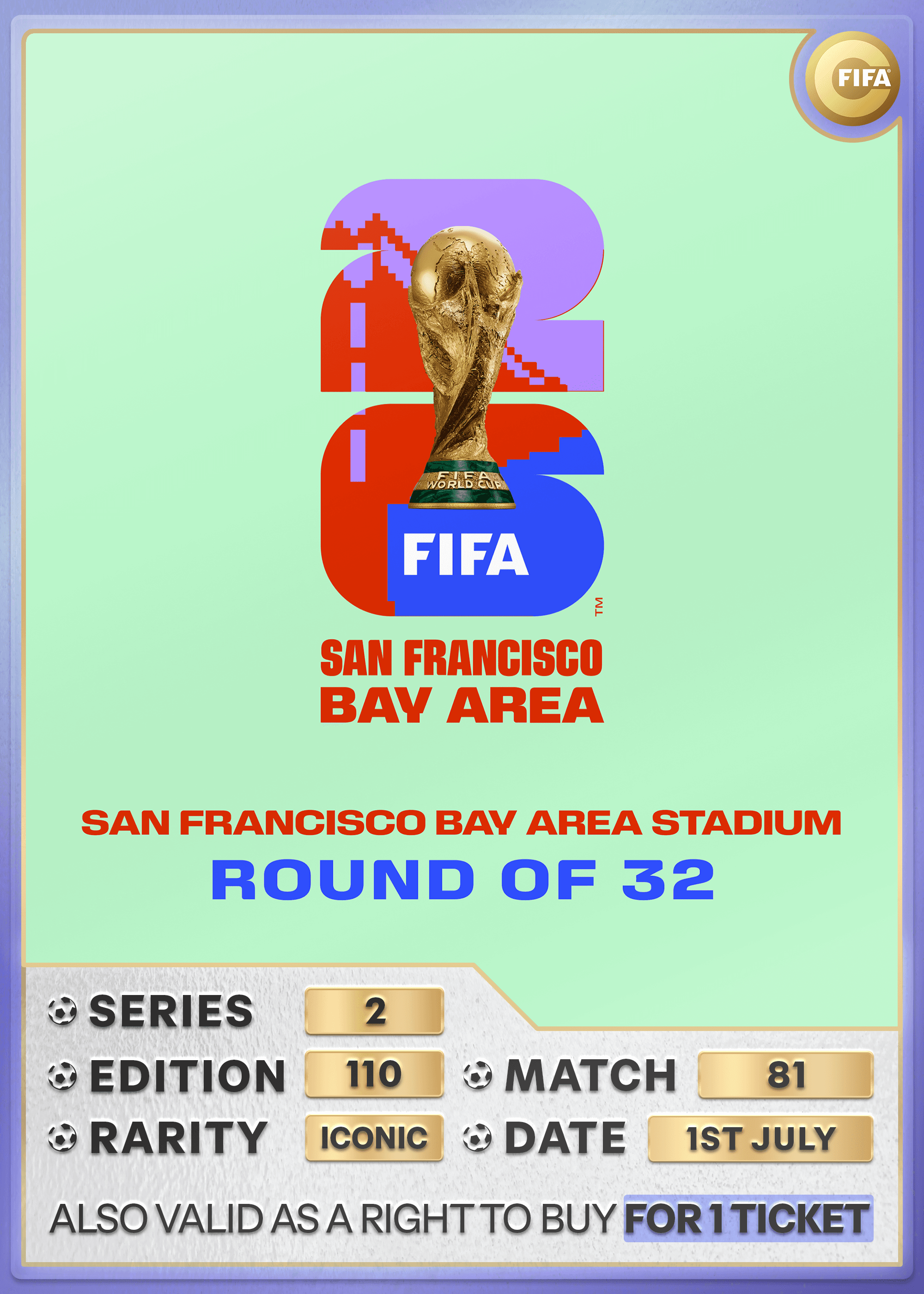 Collectible also valid as RTB for 1 ticket to M81 San Francisco