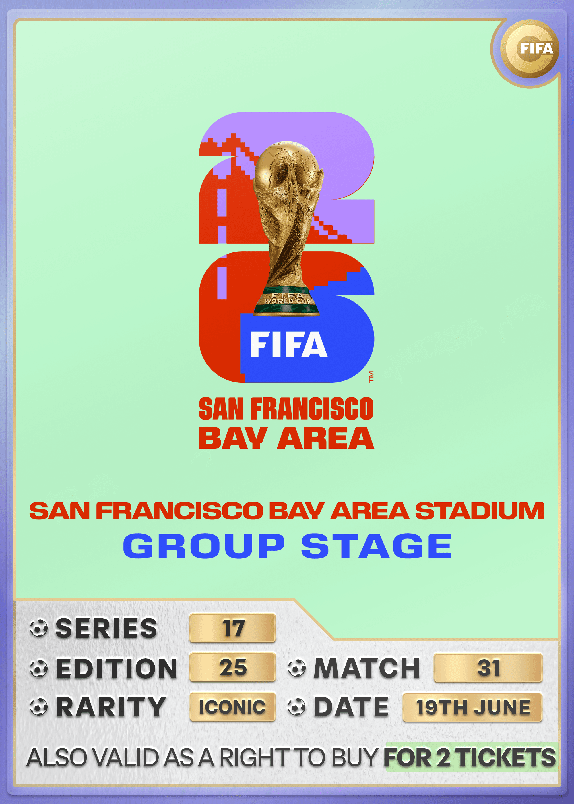 Collectible also valid as RTB for 2 tickets to M31 San Francisco