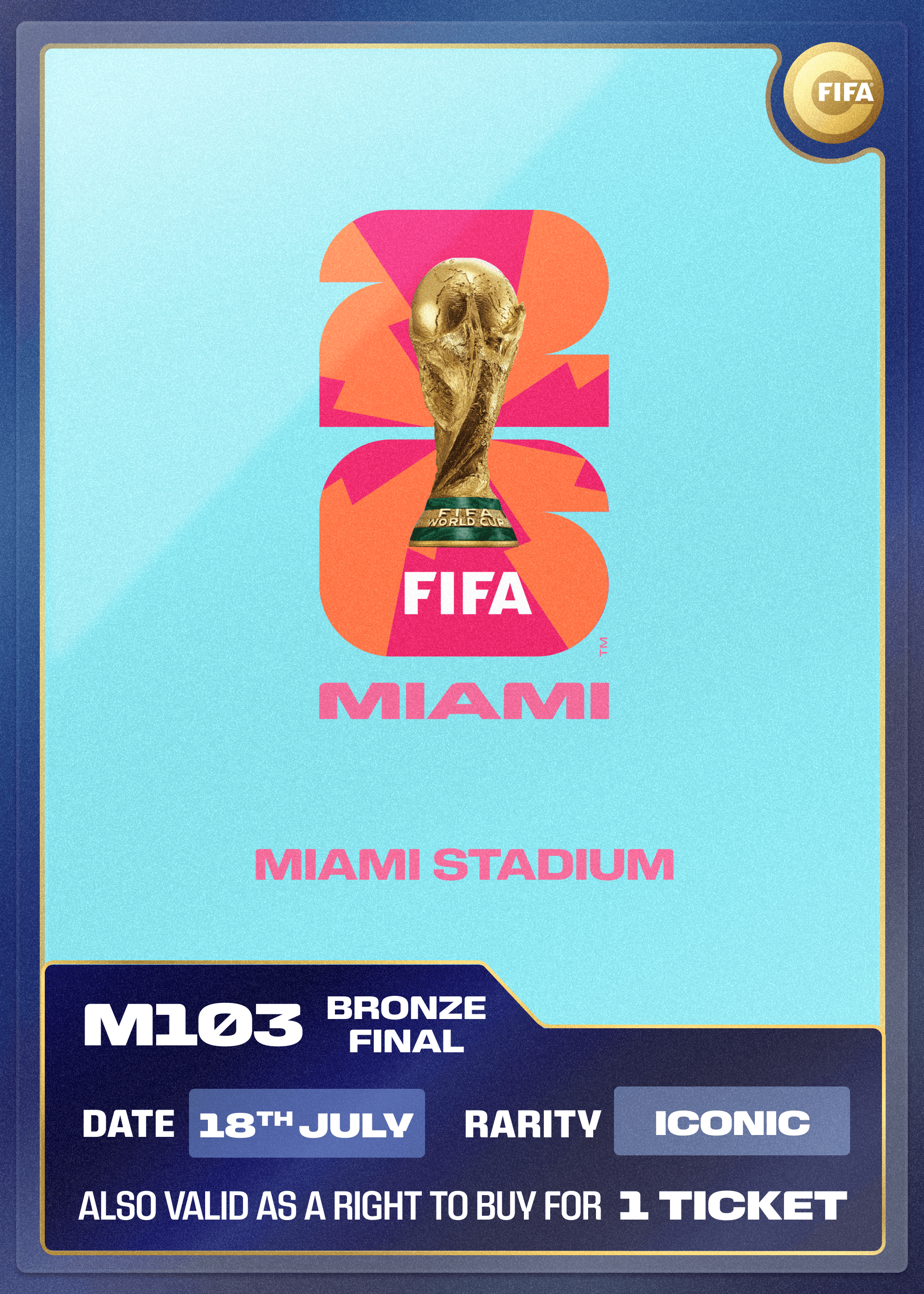 Collectible also valid as RTB for 1 ticket to M103 Miami