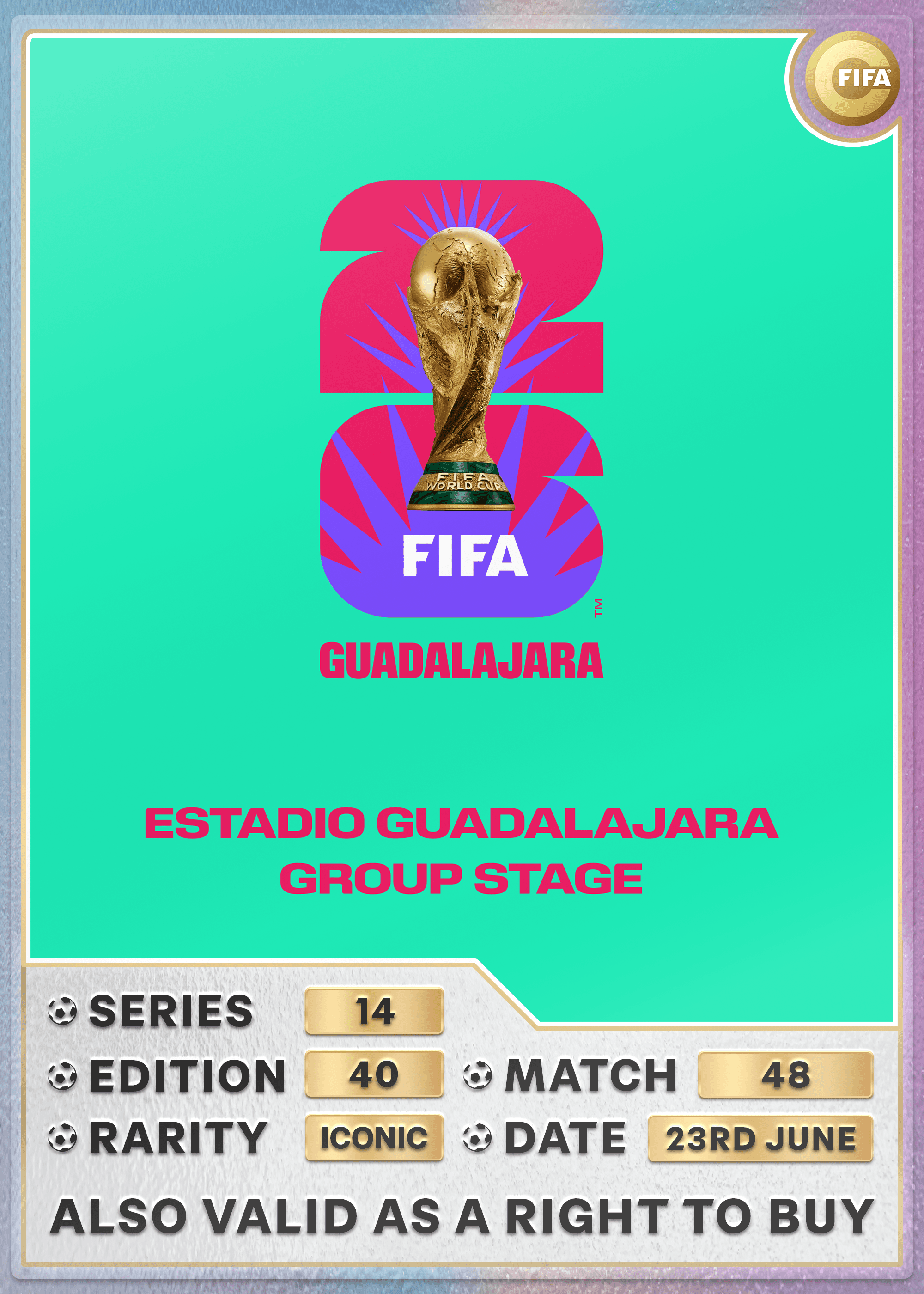 Collectible also valid as RTB for 2 tickets to M48 Guadalajara