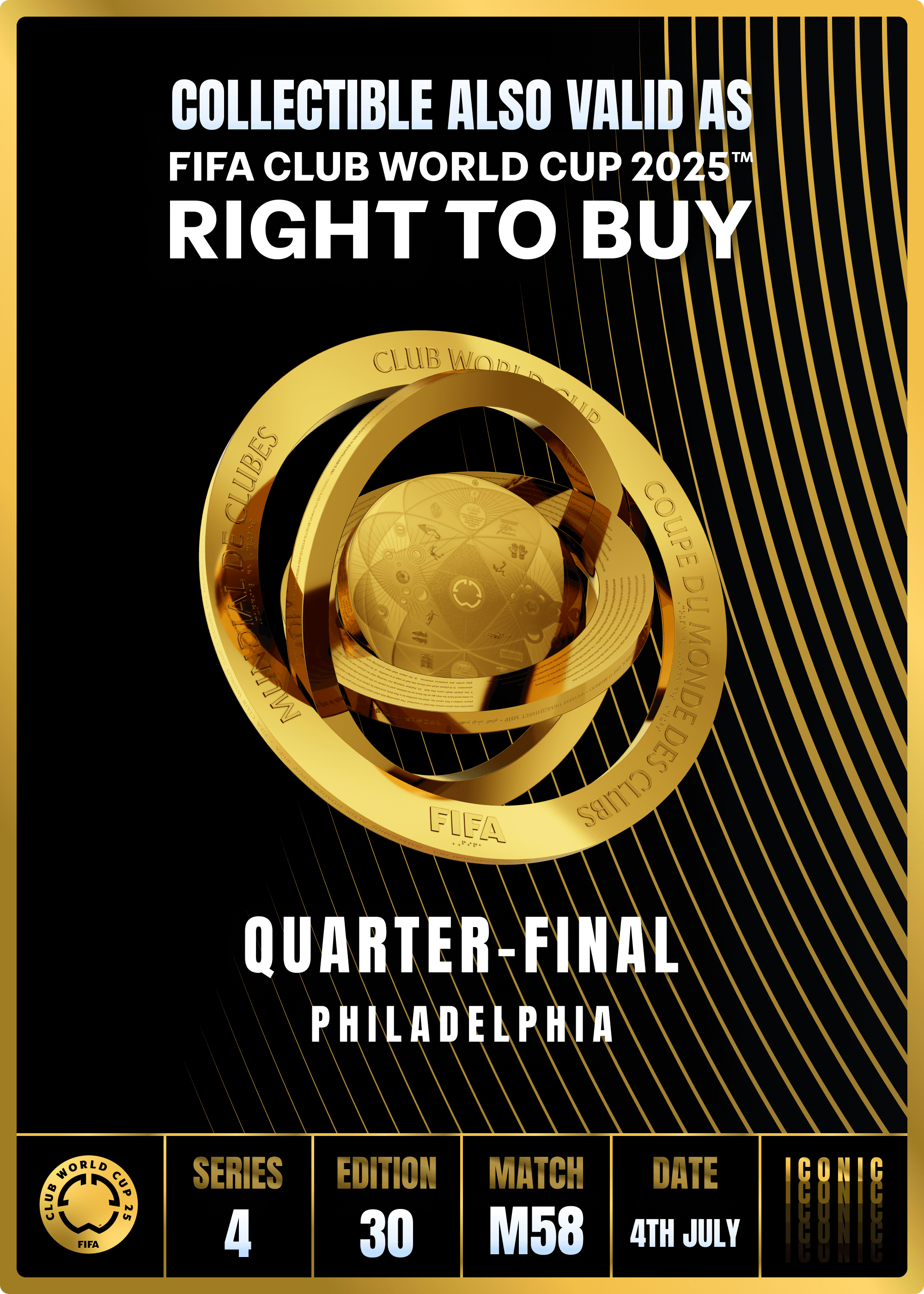Collectible valid as RTB for 2 tickets to a FIFA Club World Cup 2025™ M58