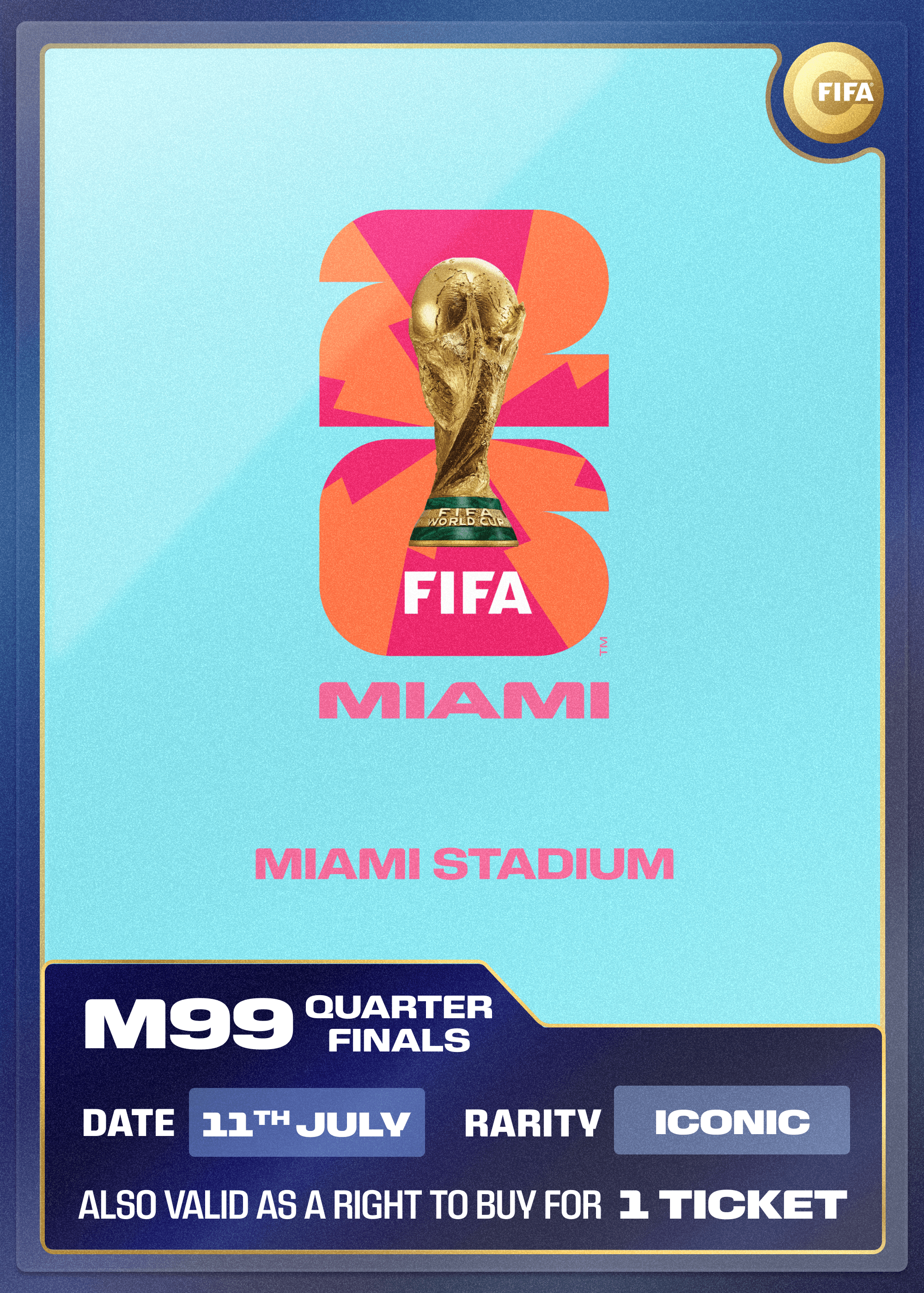 Collectible also valid as RTB for 1 ticket to M99 Miami