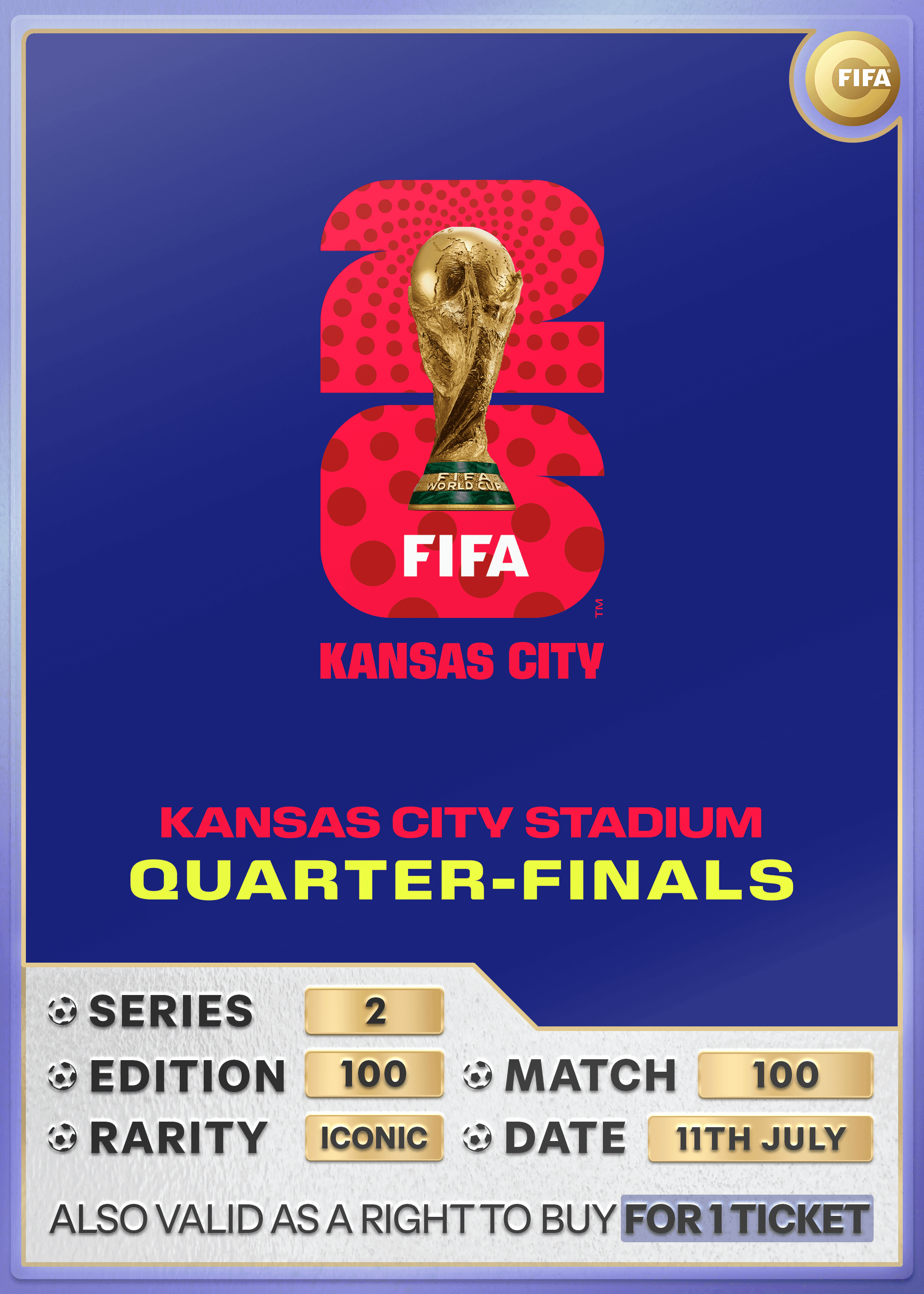 Collectible also valid as RTB for one ticket to M100 Kansas