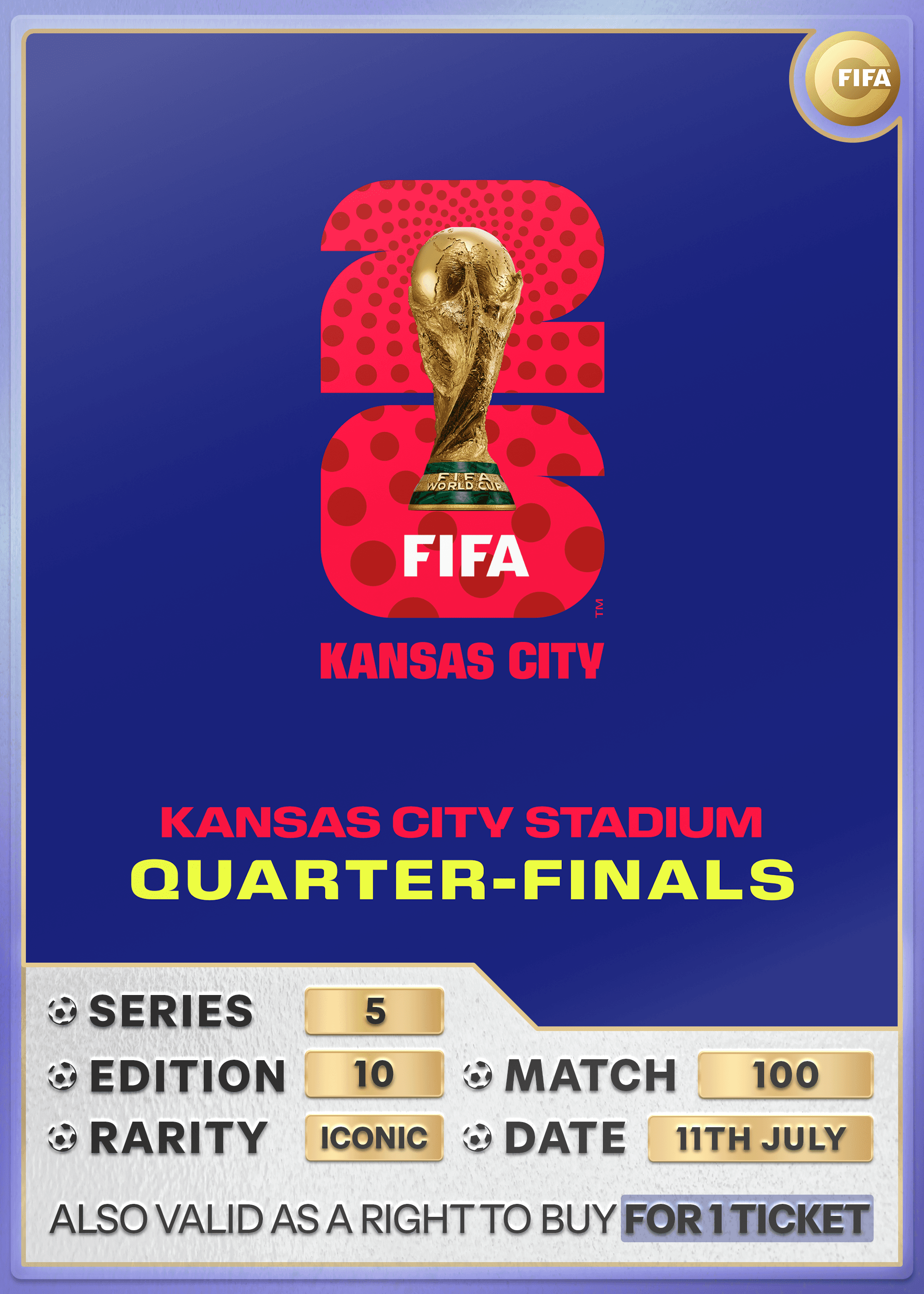 Collectible also valid as RTB for 1 ticket to M100 Kansas
