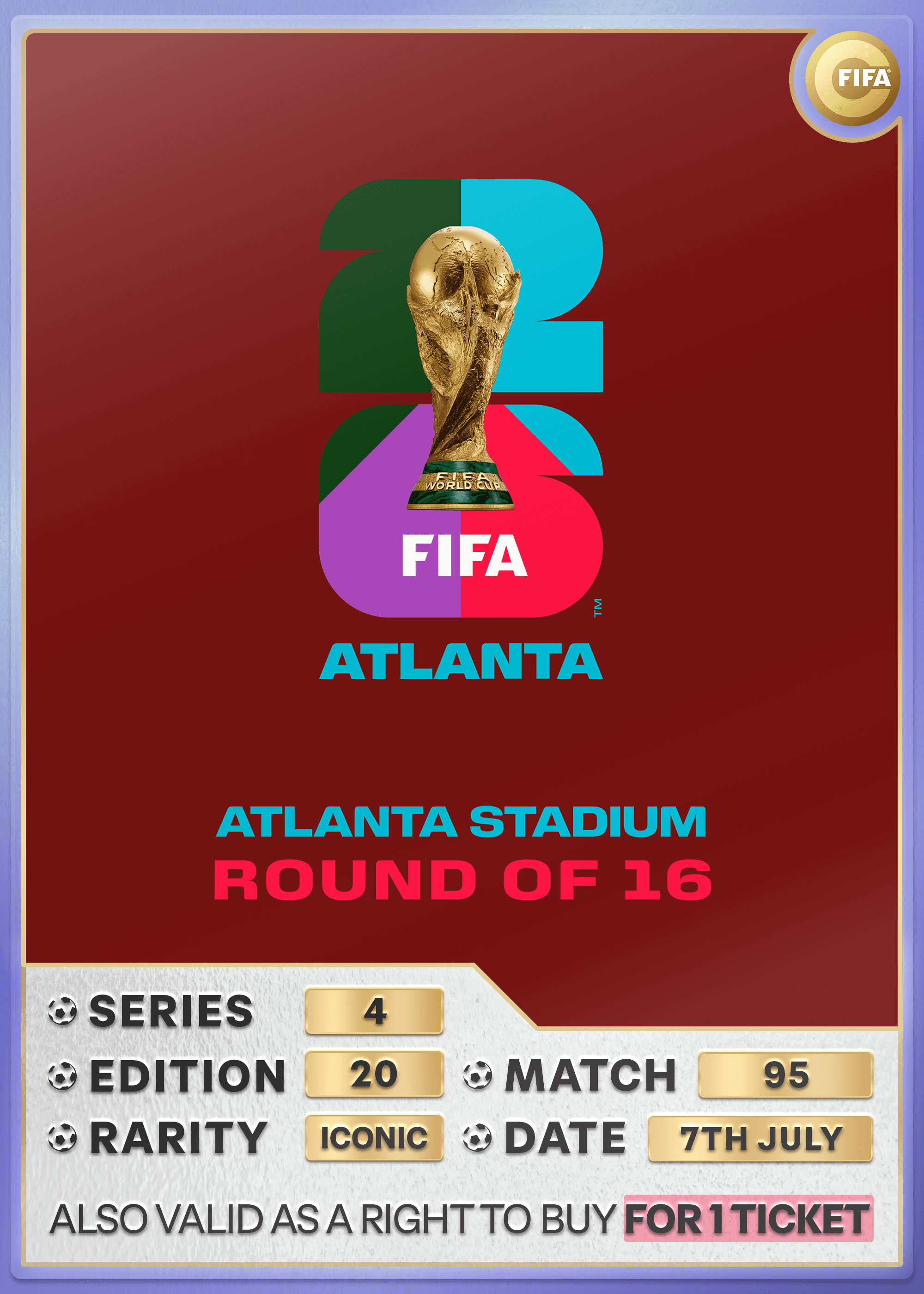 Collectible also valid as RTB for 1 ticket to M95 Atlanta