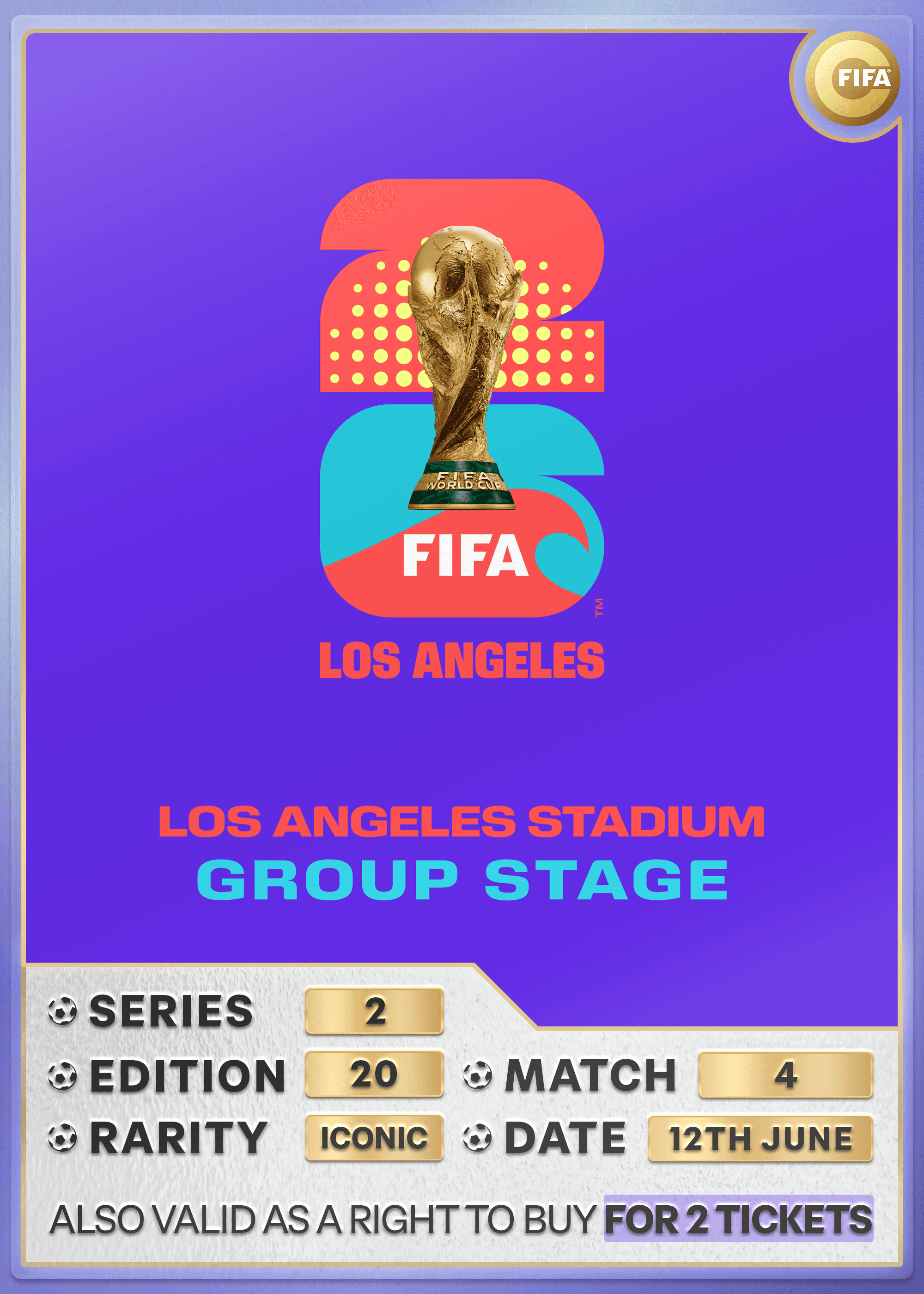 Collectible also valid as RTB for 2 tickets to M4 Los Angeles