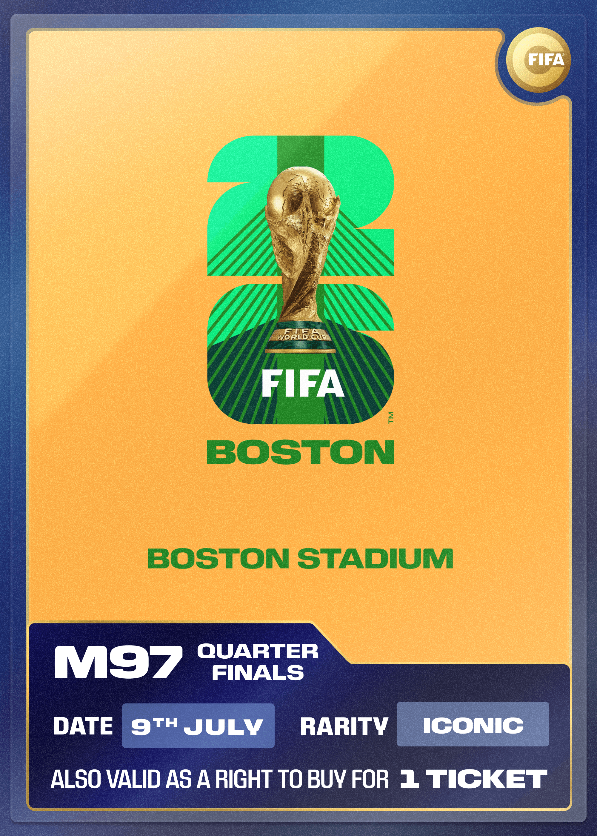 Collectible also valid as RTB for 1 ticket to M97 Boston