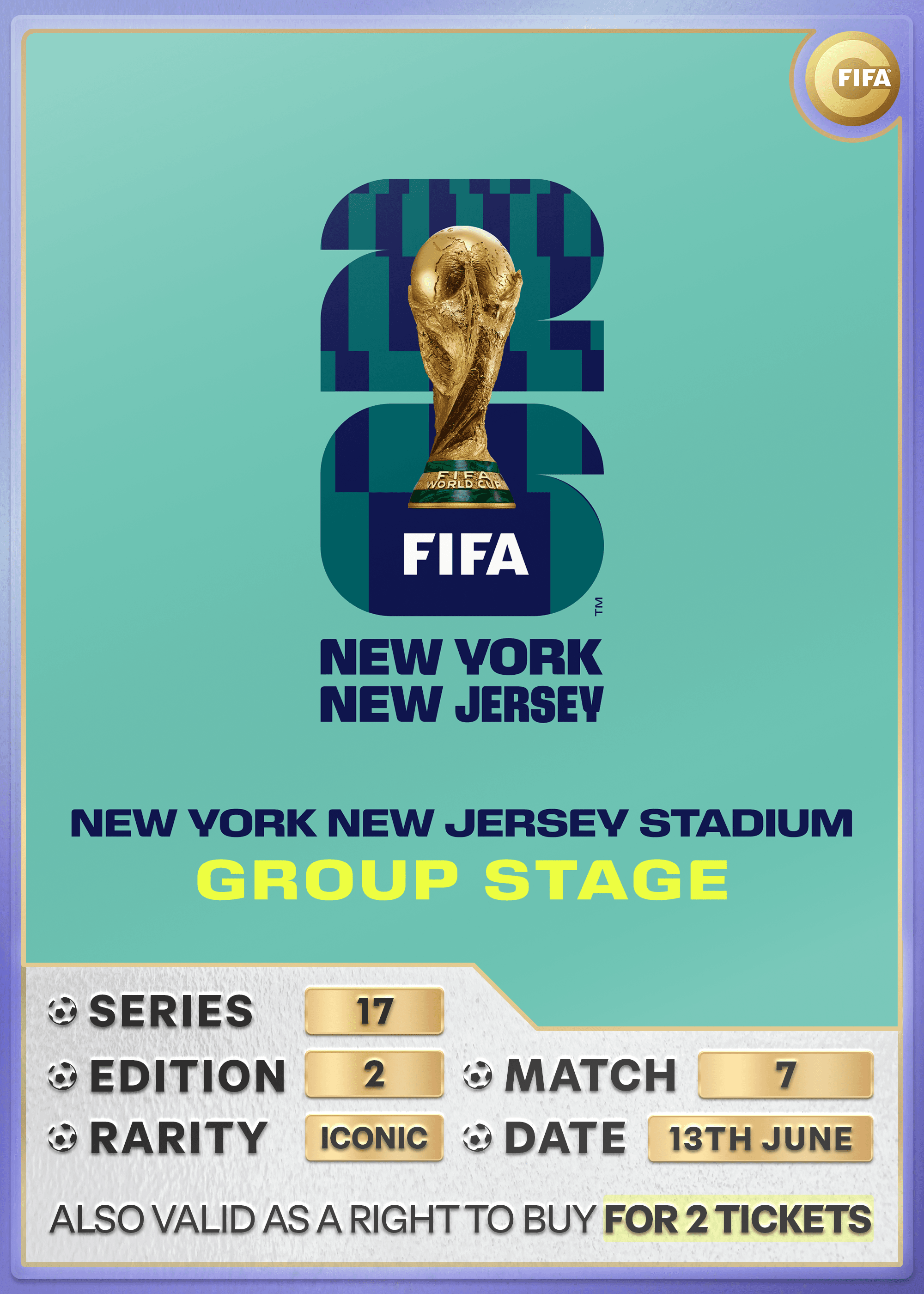 Collectible also valid as RTB for 2 tickets to M7 New York