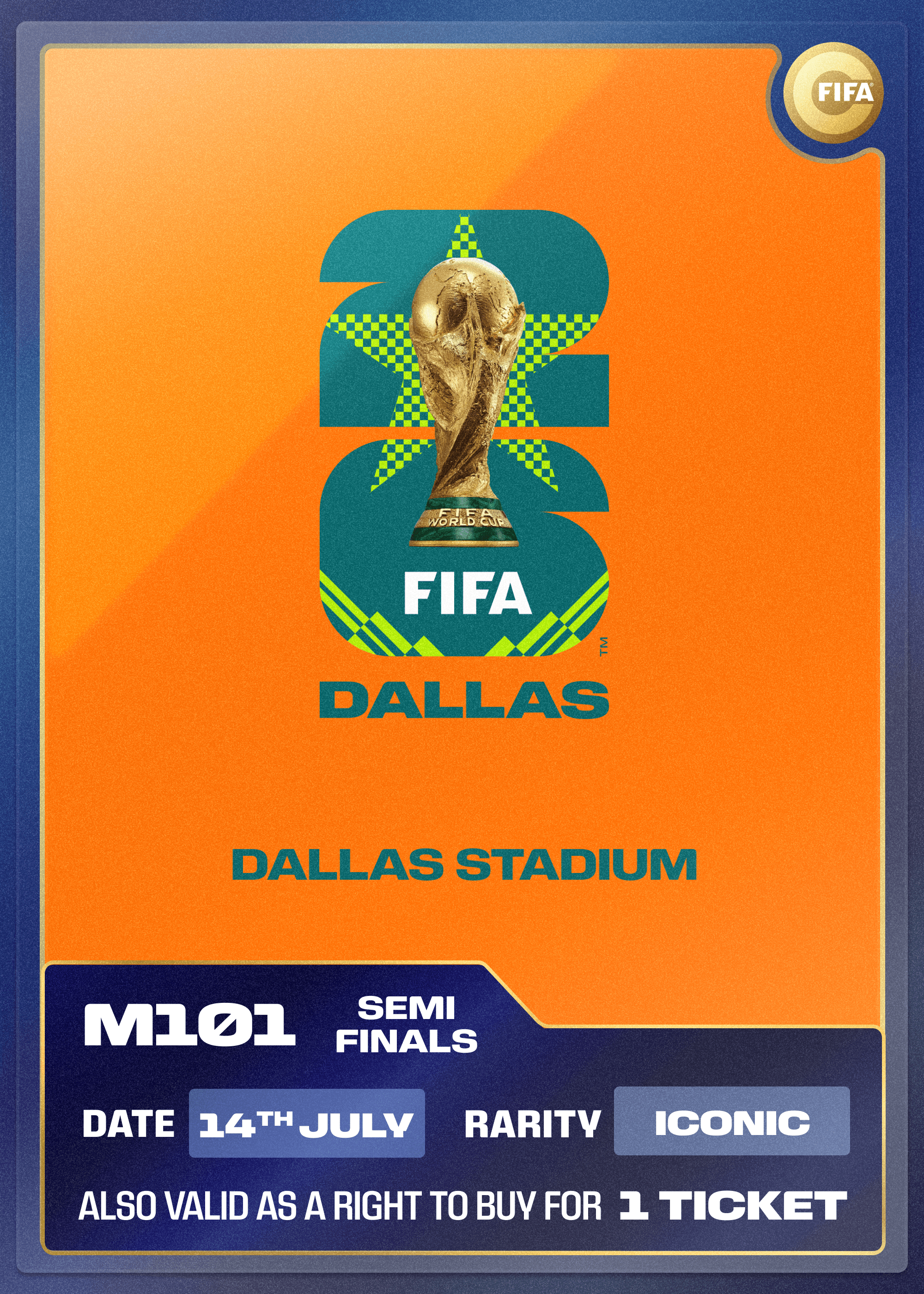 Collectible also valid as RTB for 1 ticket to M101 Dallas