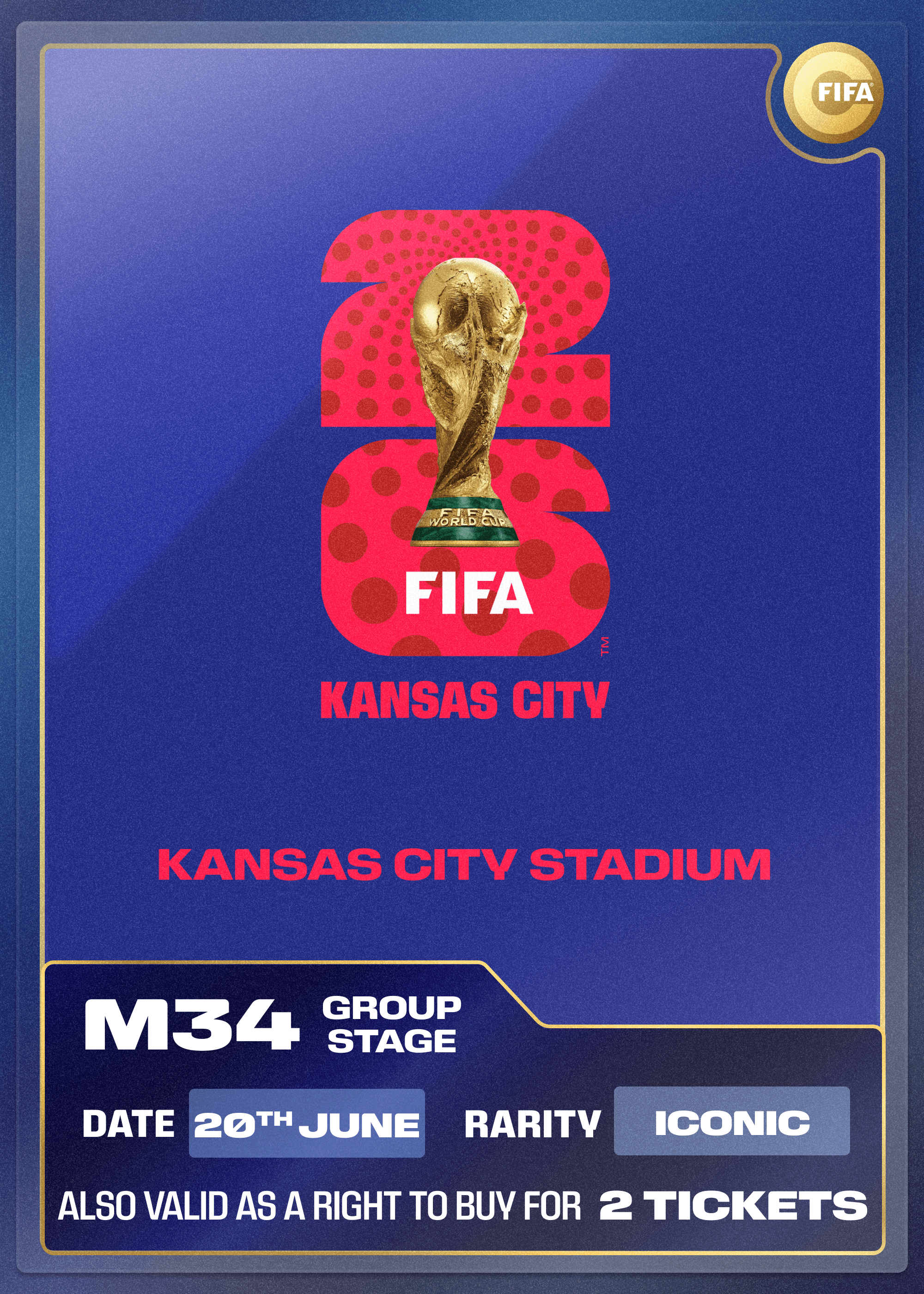 Coleccionable también válido como RTB para 2 entradas para M34 Kansas City