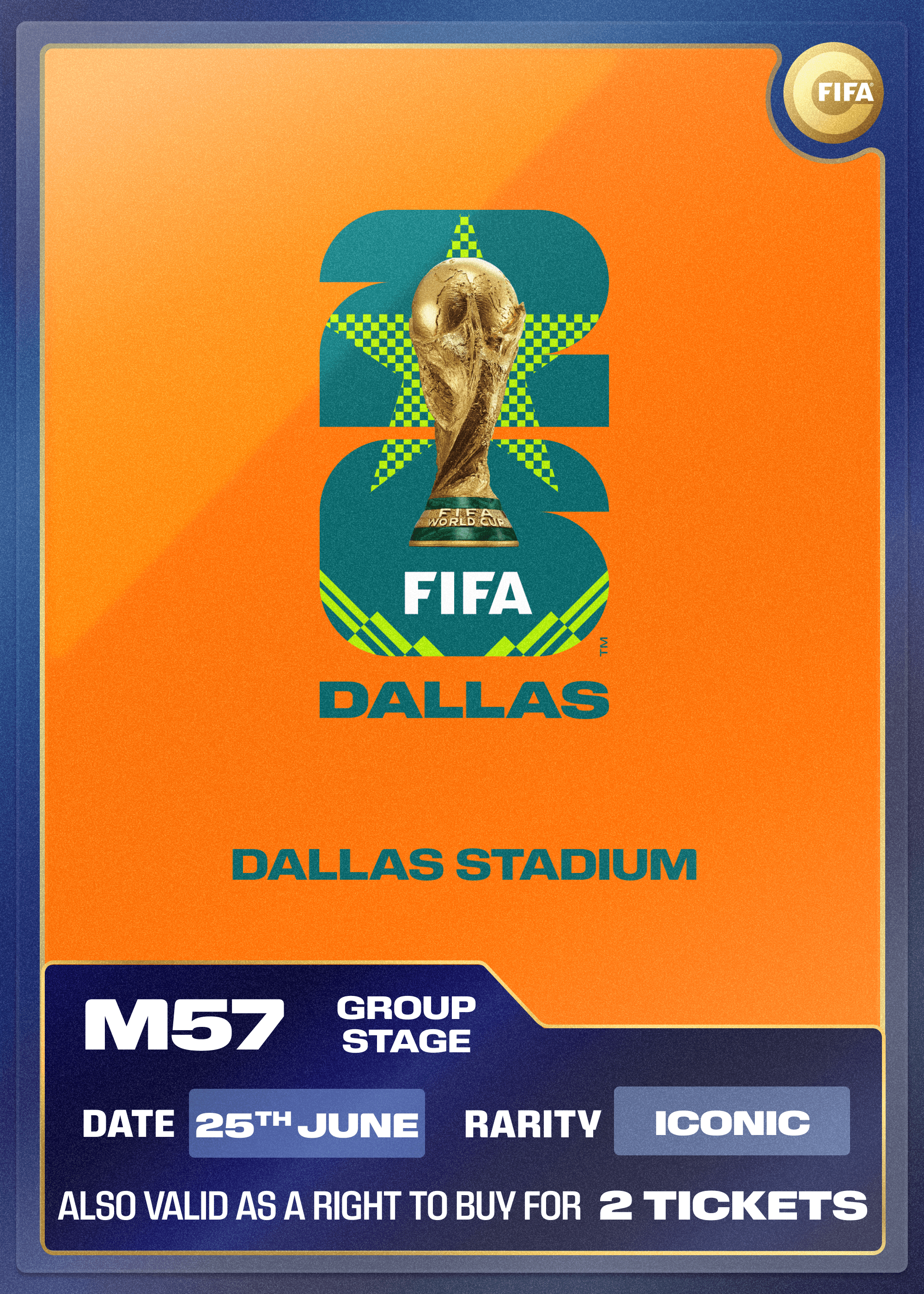 Collectible also valid as RTB for 2 tickets to M57 Dallas