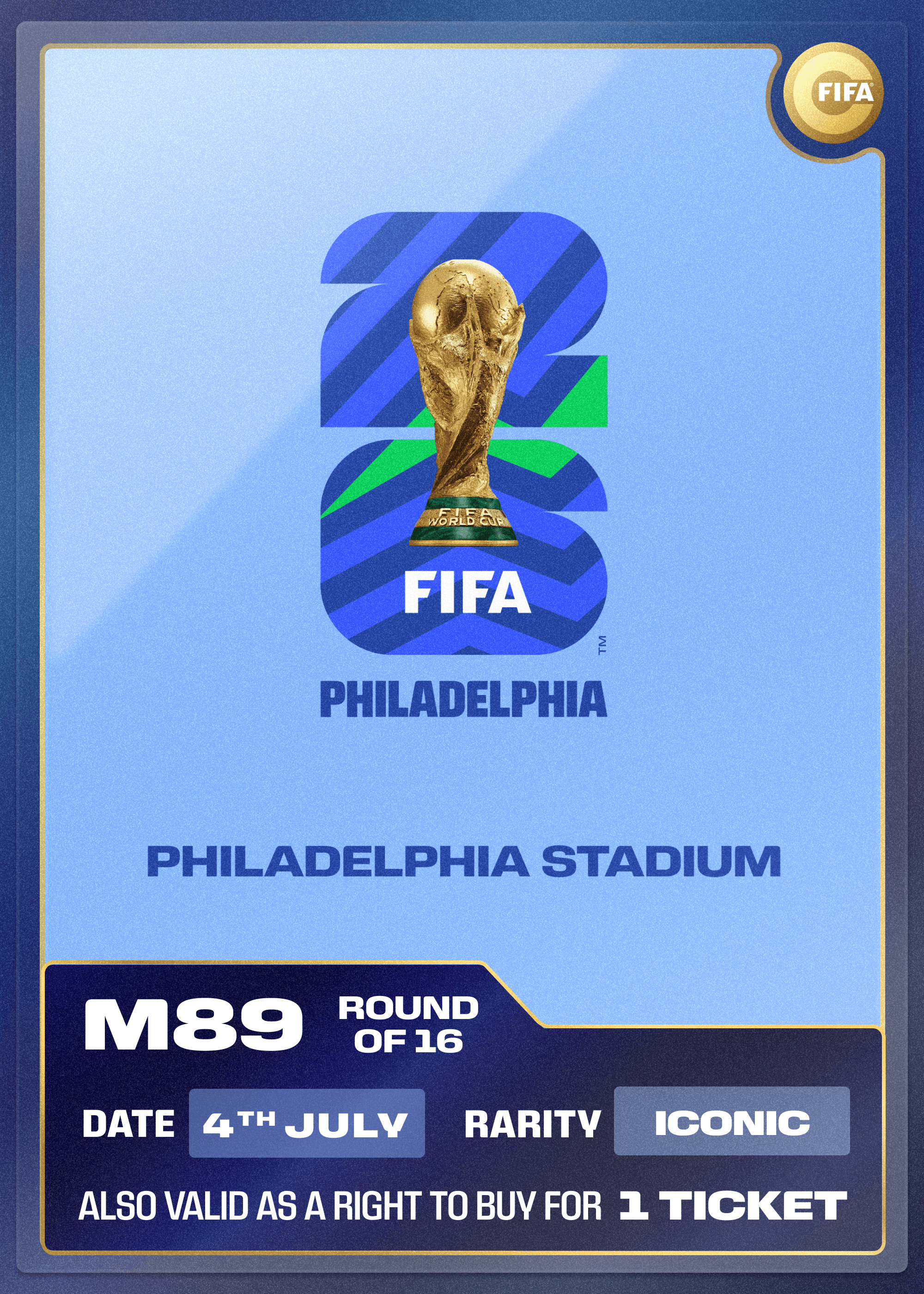Collectible also valid as RTB for 1 ticket to M89 Philadelphia