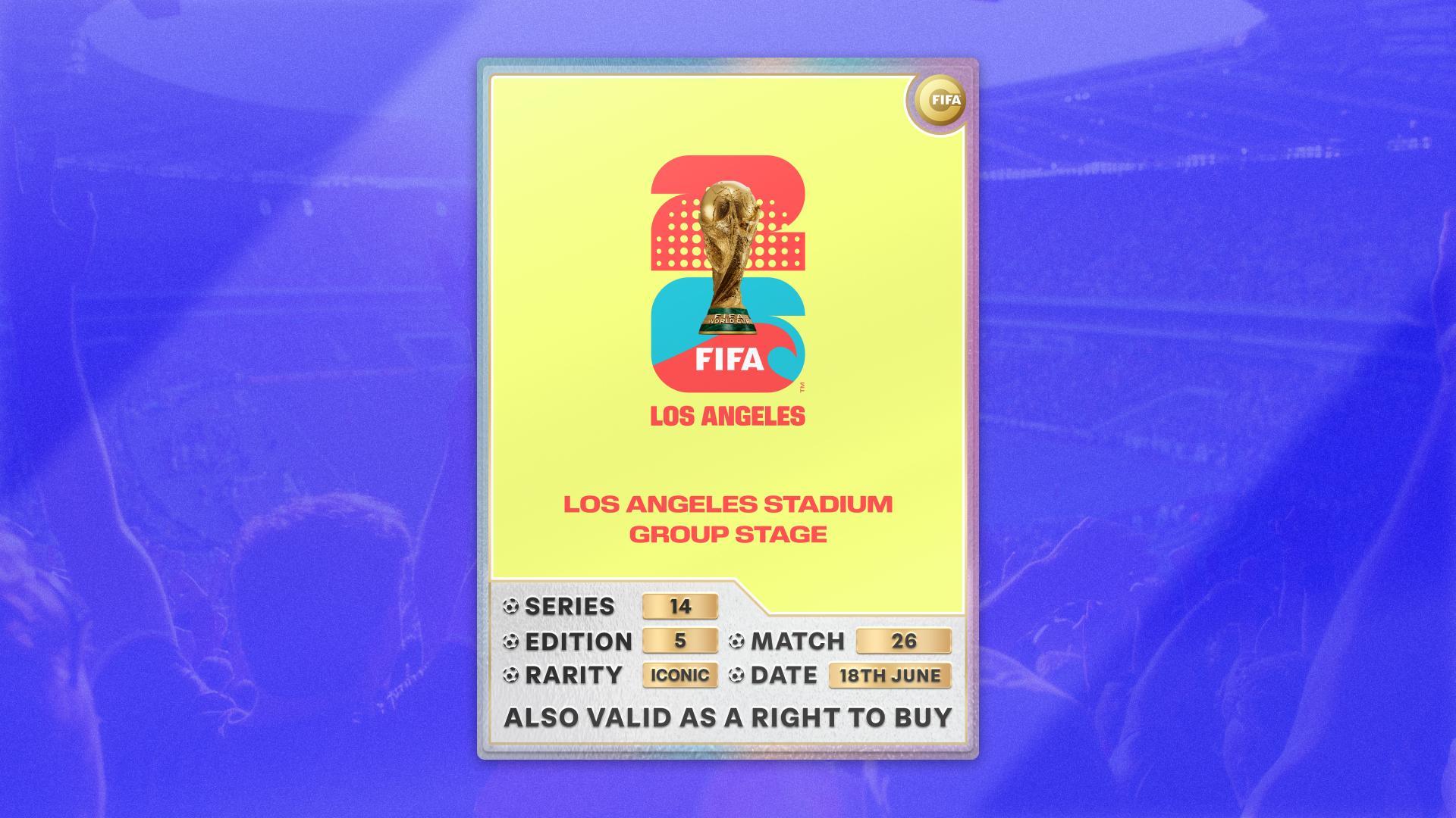 Collectible also valid as RTB for 2 tickets to M26 Los Angeles