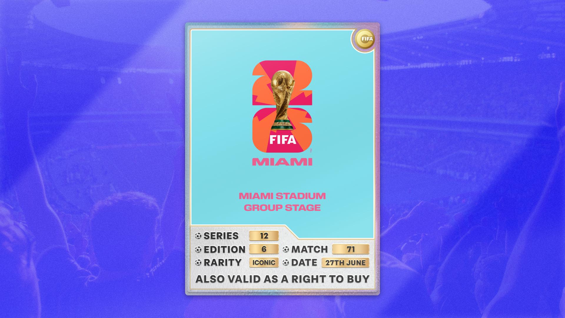 Collectible also valid as RTB for 2 tickets to M71 Miami