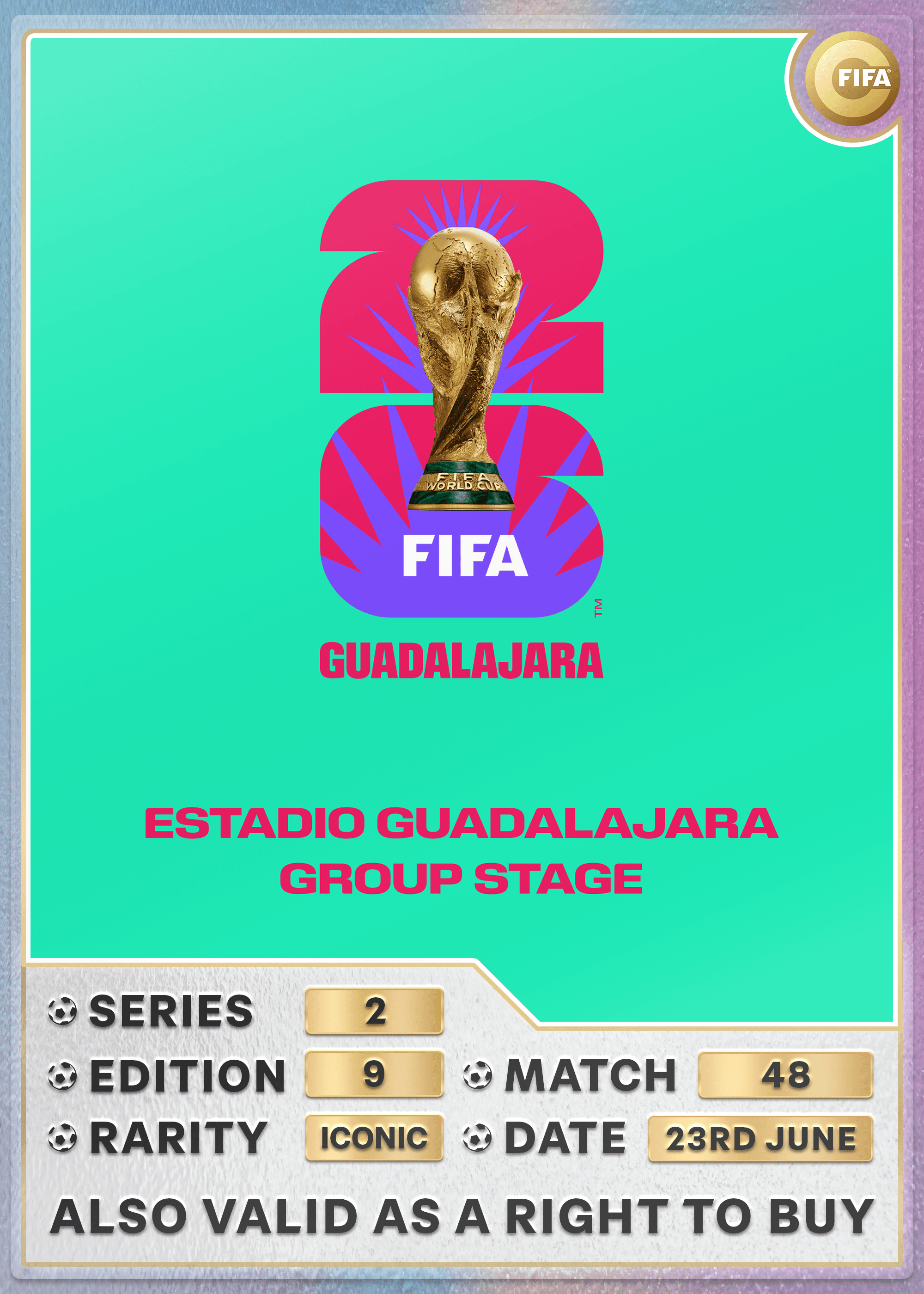 Collectible also valid as RTB for 2 tickets to M48 Guadalajara