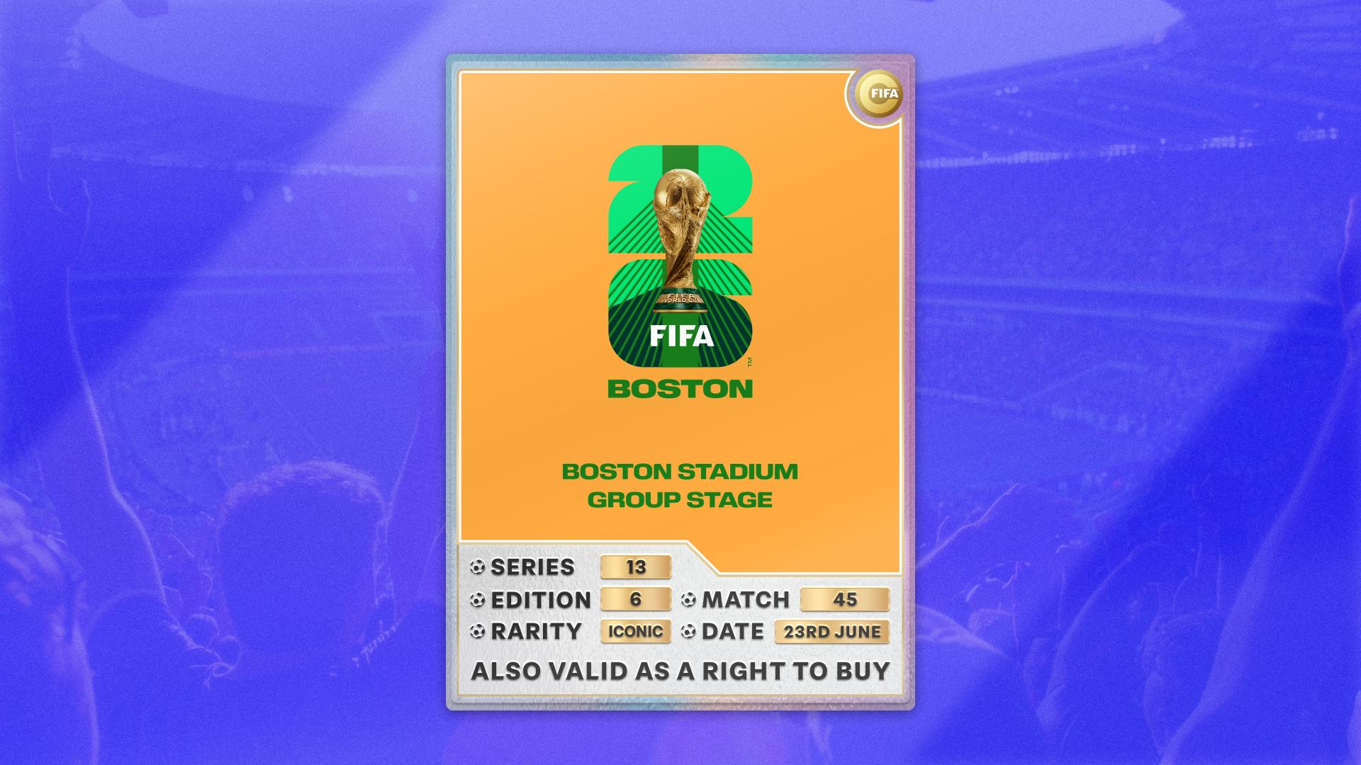 Collectible also valid as RTB for 2 tickets to M45 Boston