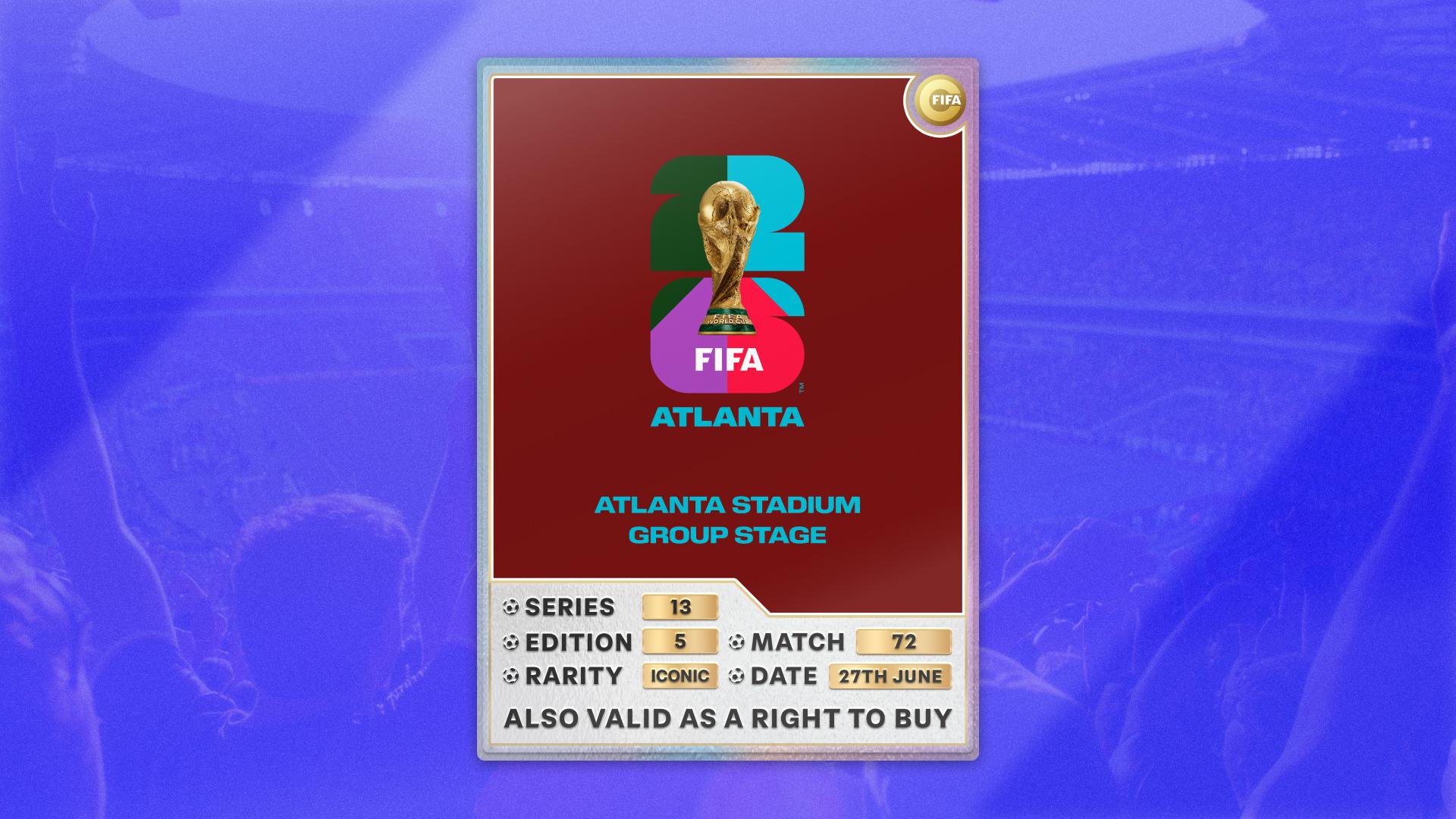 Collectible also valid as RTB for 2 tickets to M72 Atlanta