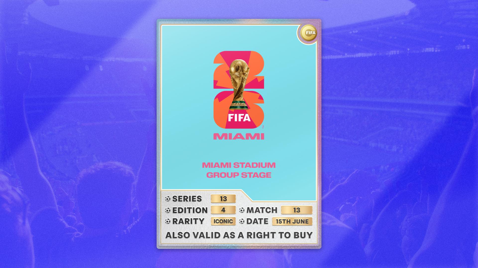 Collectible also valid as RTB for 2 tickets to M13 Miami