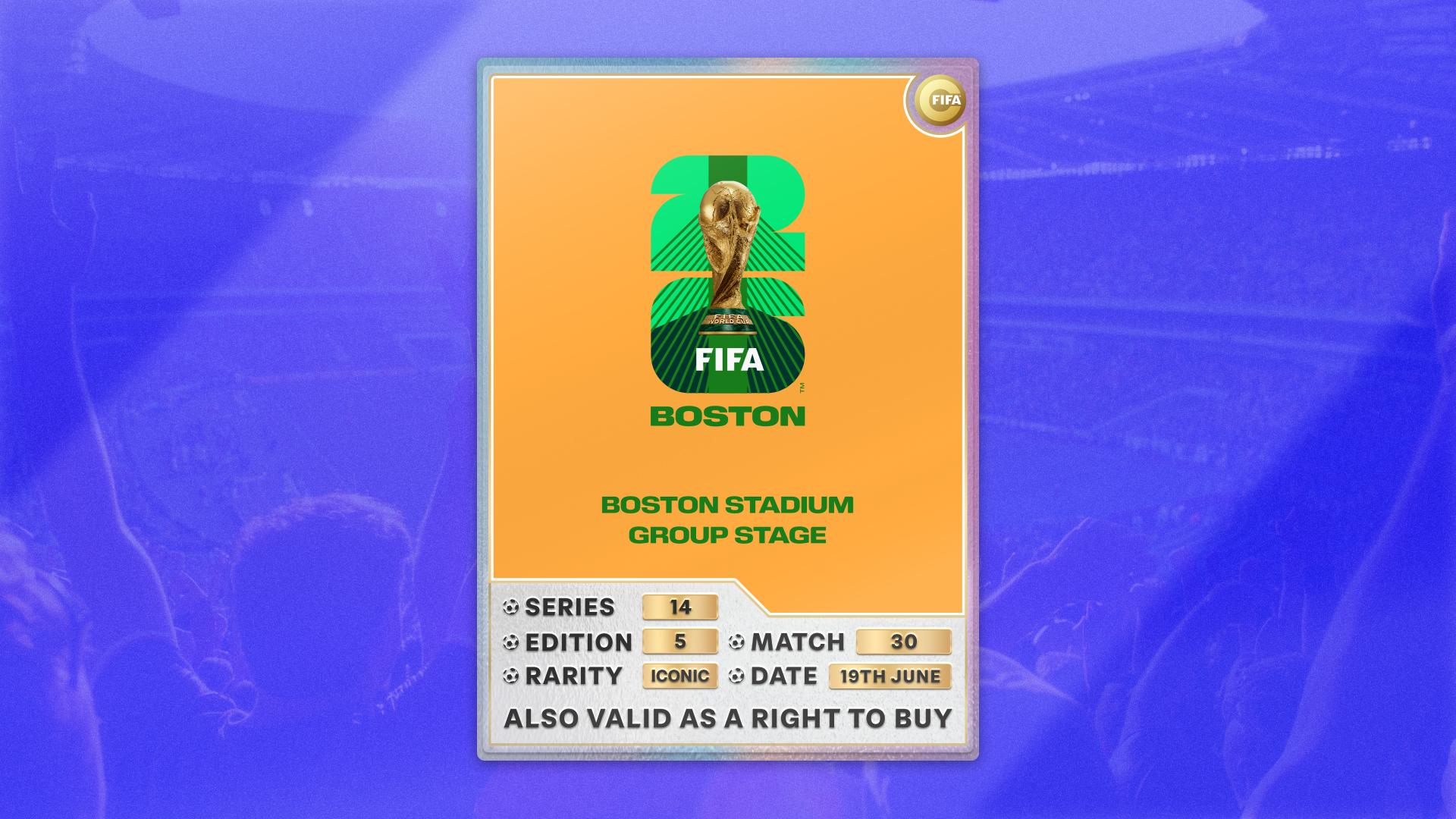 Collectible also valid as RTB for 2 tickets to M30 Boston
