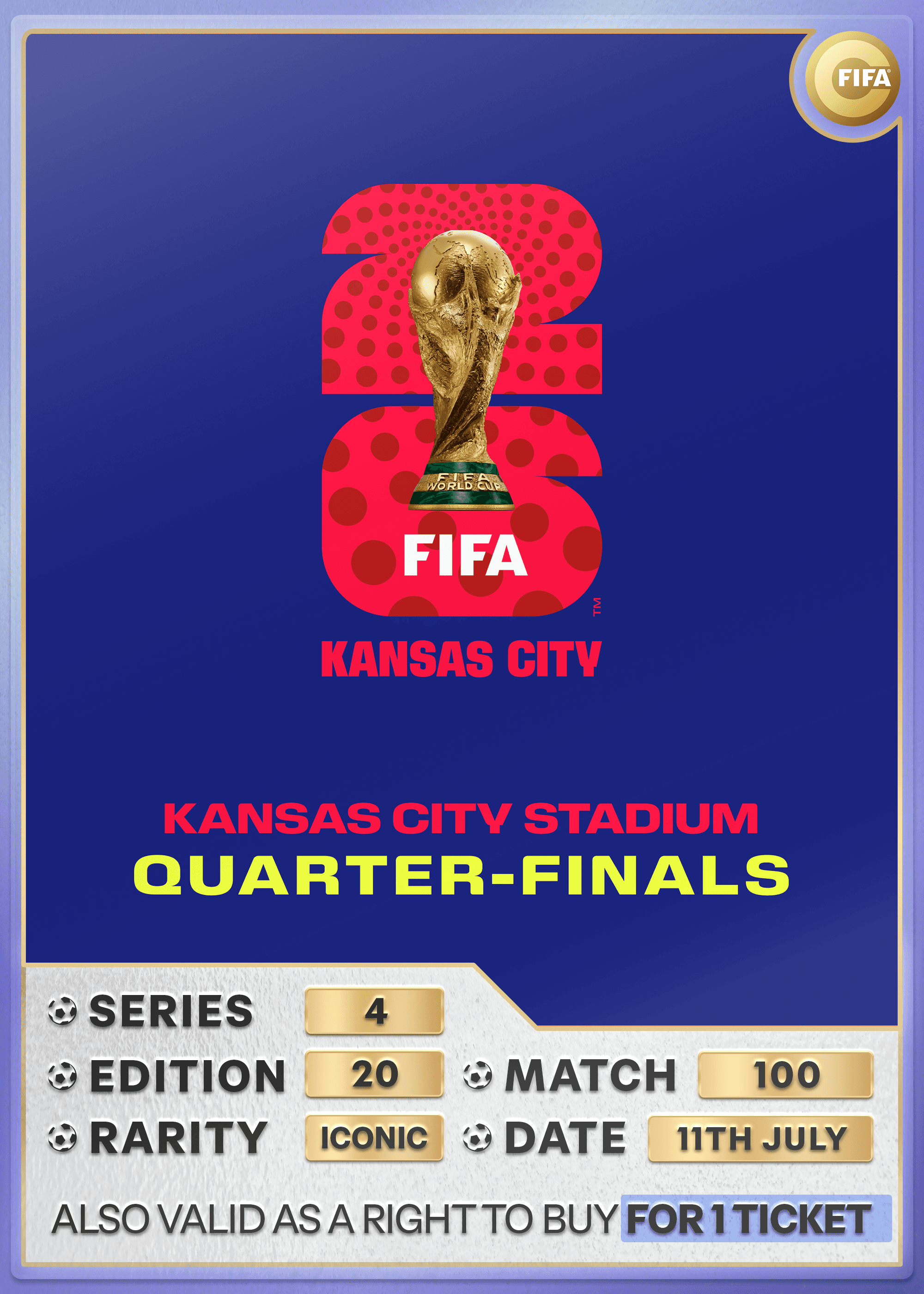 Collectible also valid as RTB for 1 ticket to M100 Kansas City