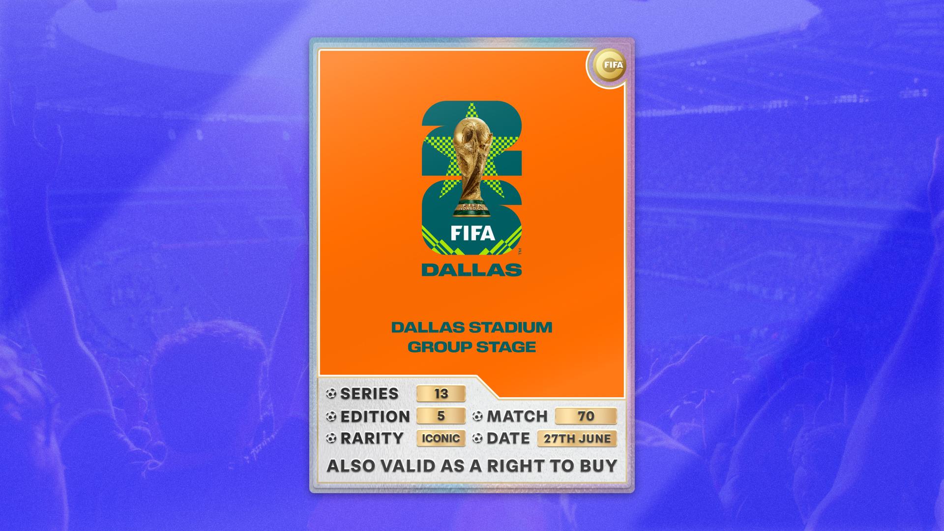 Collectible also valid as RTB for 2 tickets to M70 Dallas