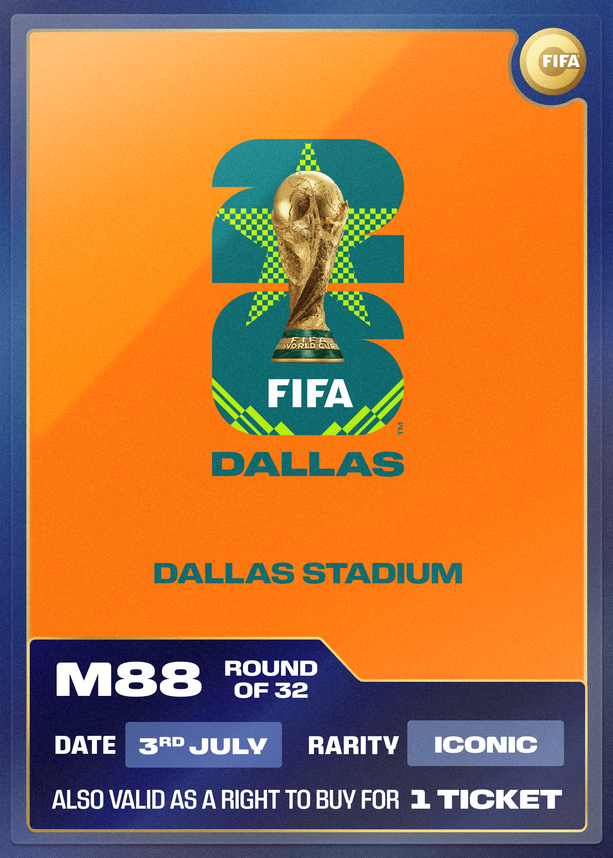 Collectible also valid as RTB for 1 ticket to M88 Dallas
