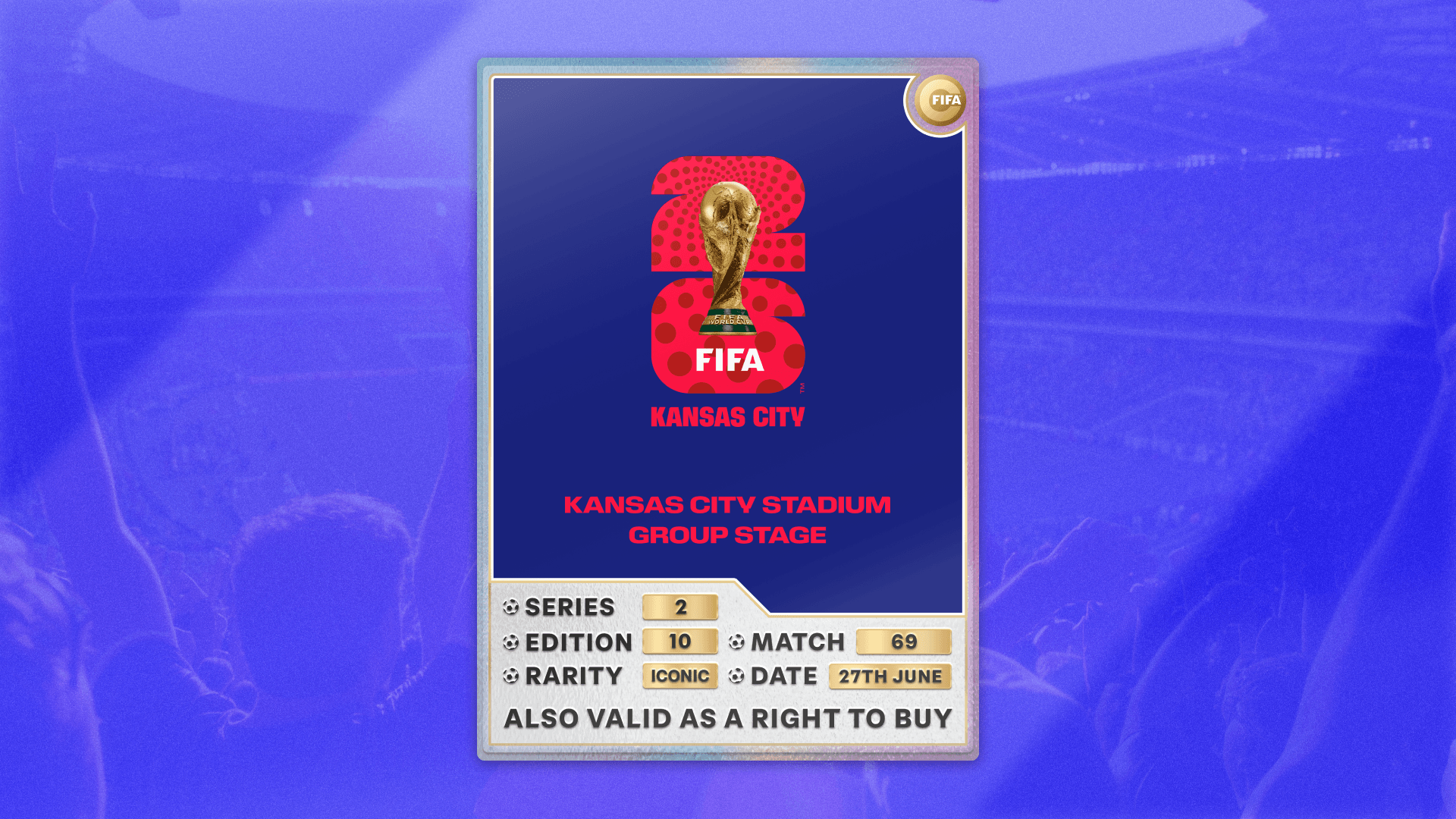 Collectible also valid as RTB for 2 tickets to M69 Kansas City