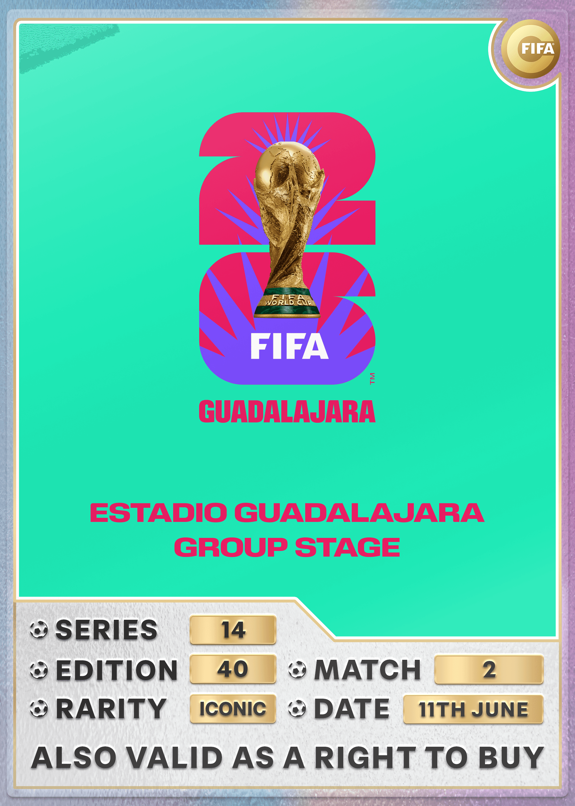 Collectible also valid as RTB for 2 tickets to M2 Guadalajara