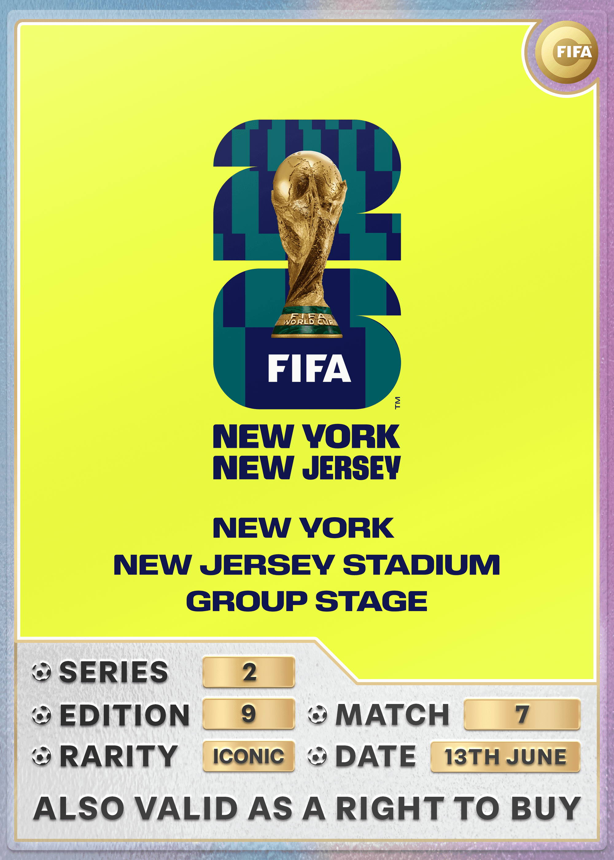 Collectible also valid as RTB for 2 tickets to M7 New York