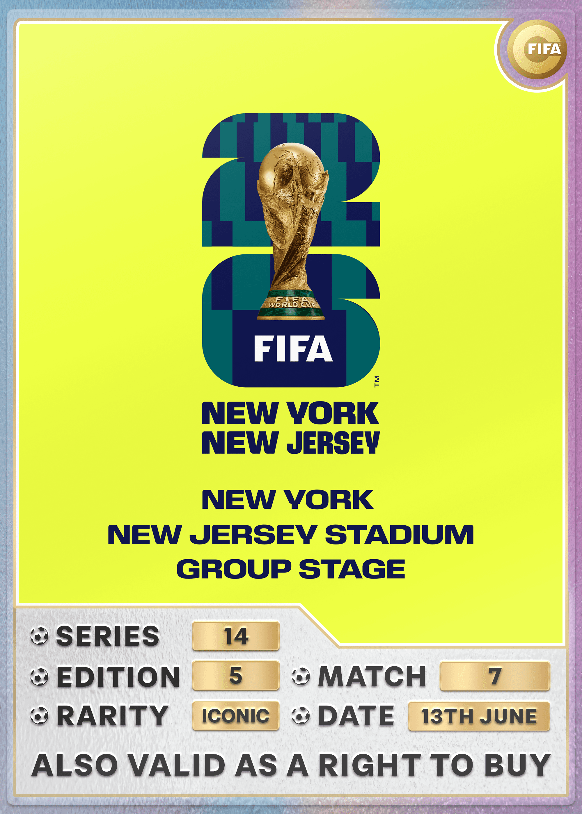 Collectible also valid as RTB for 2 tickets to M7 New York