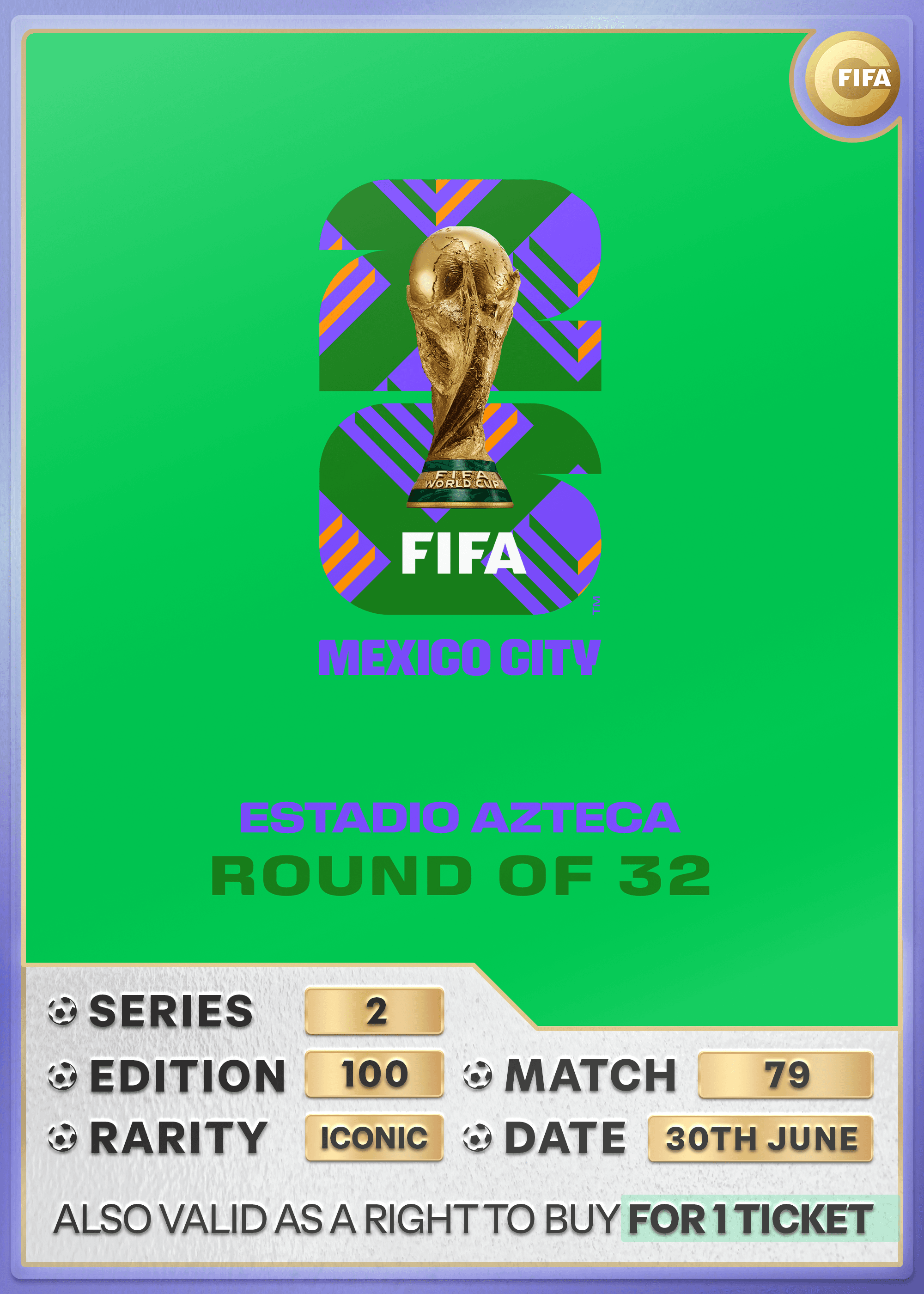 Collectible also valid as RTB for 1 ticket to M79 Mexico City