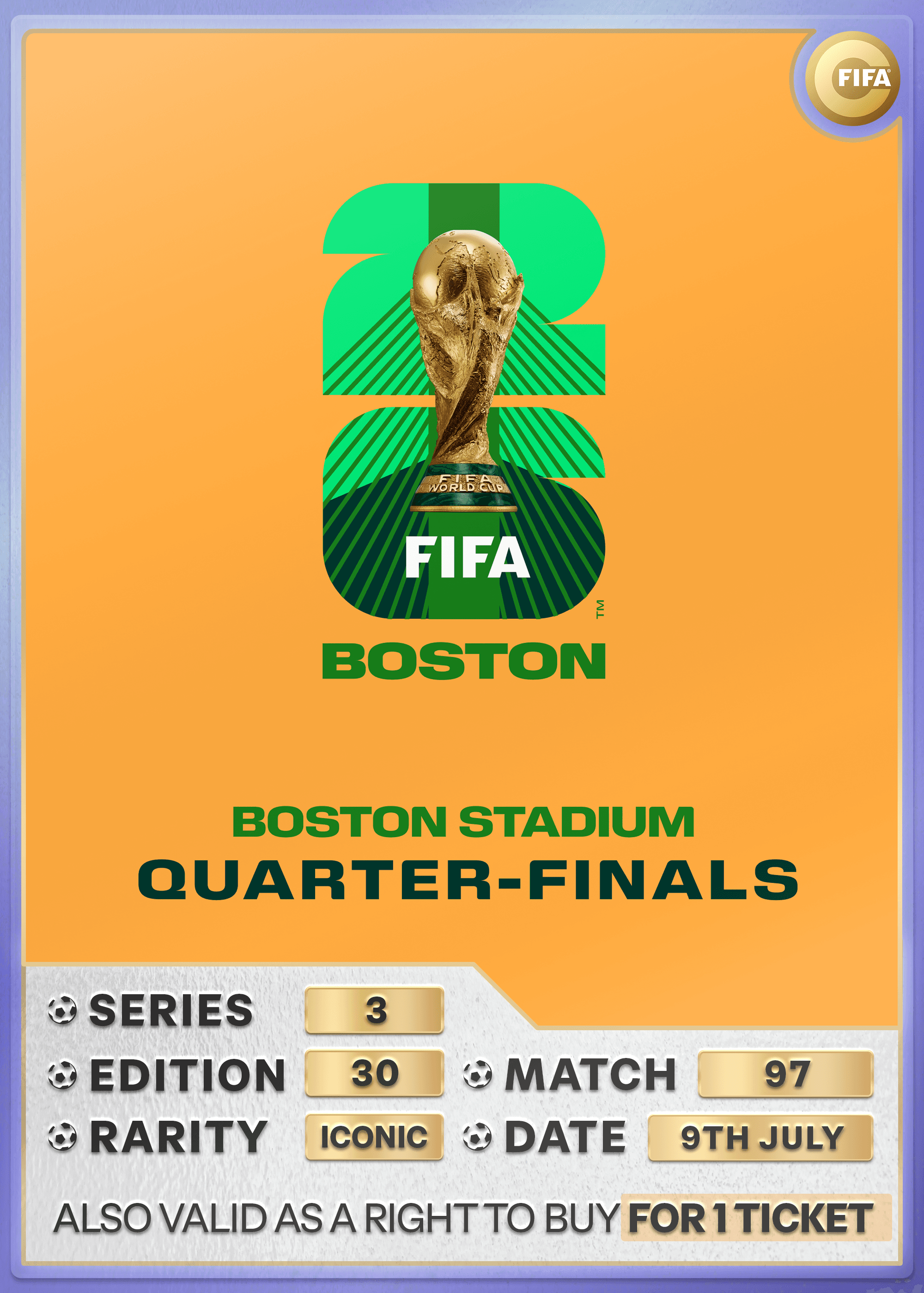 Collectible also valid as RTB for 1 ticket to M97 Boston
