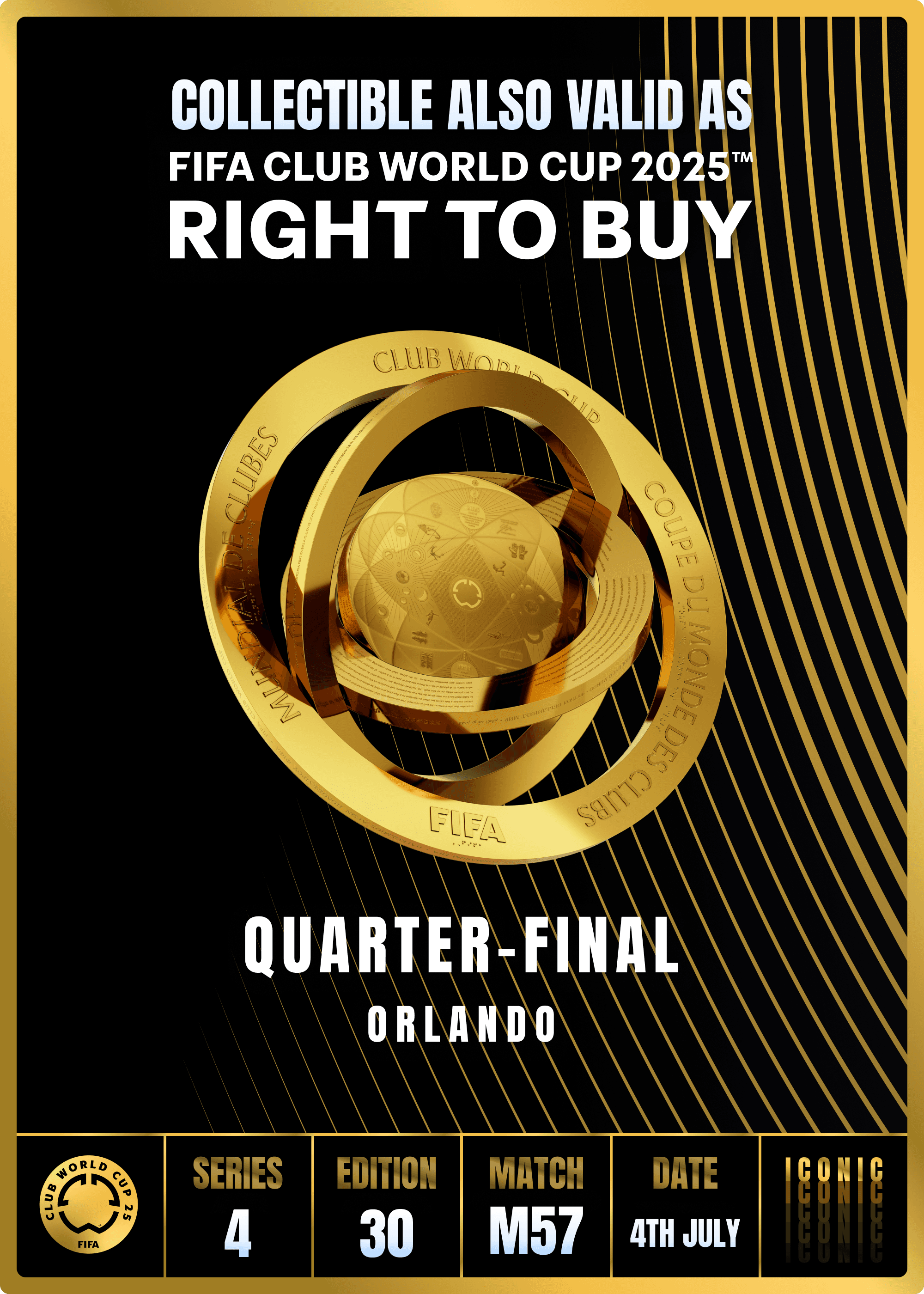 Collectible valid as RTB for 2 tickets to a FIFA Club World Cup 2025™ M57