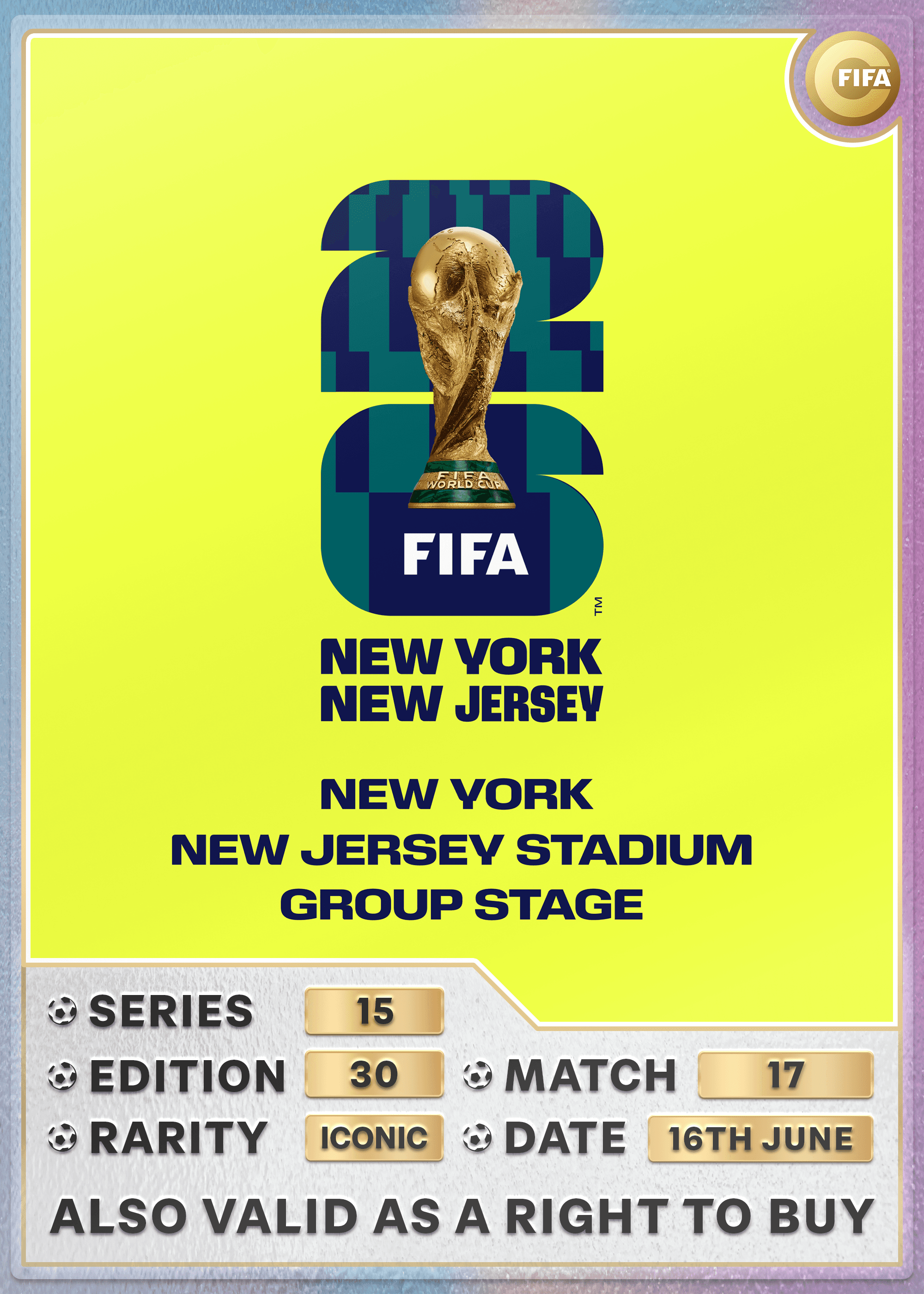 Collectible also valid as RTB for 2 tickets to M17