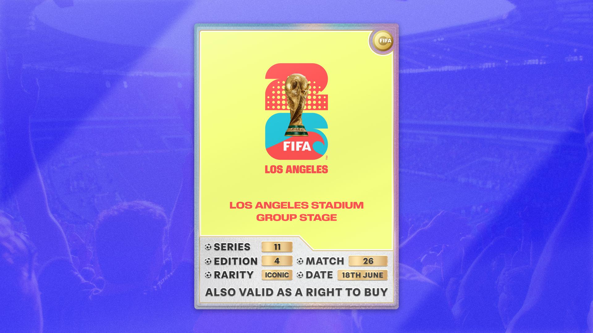 Collectible also valid as RTB for 2 tickets to M26 Los Angeles