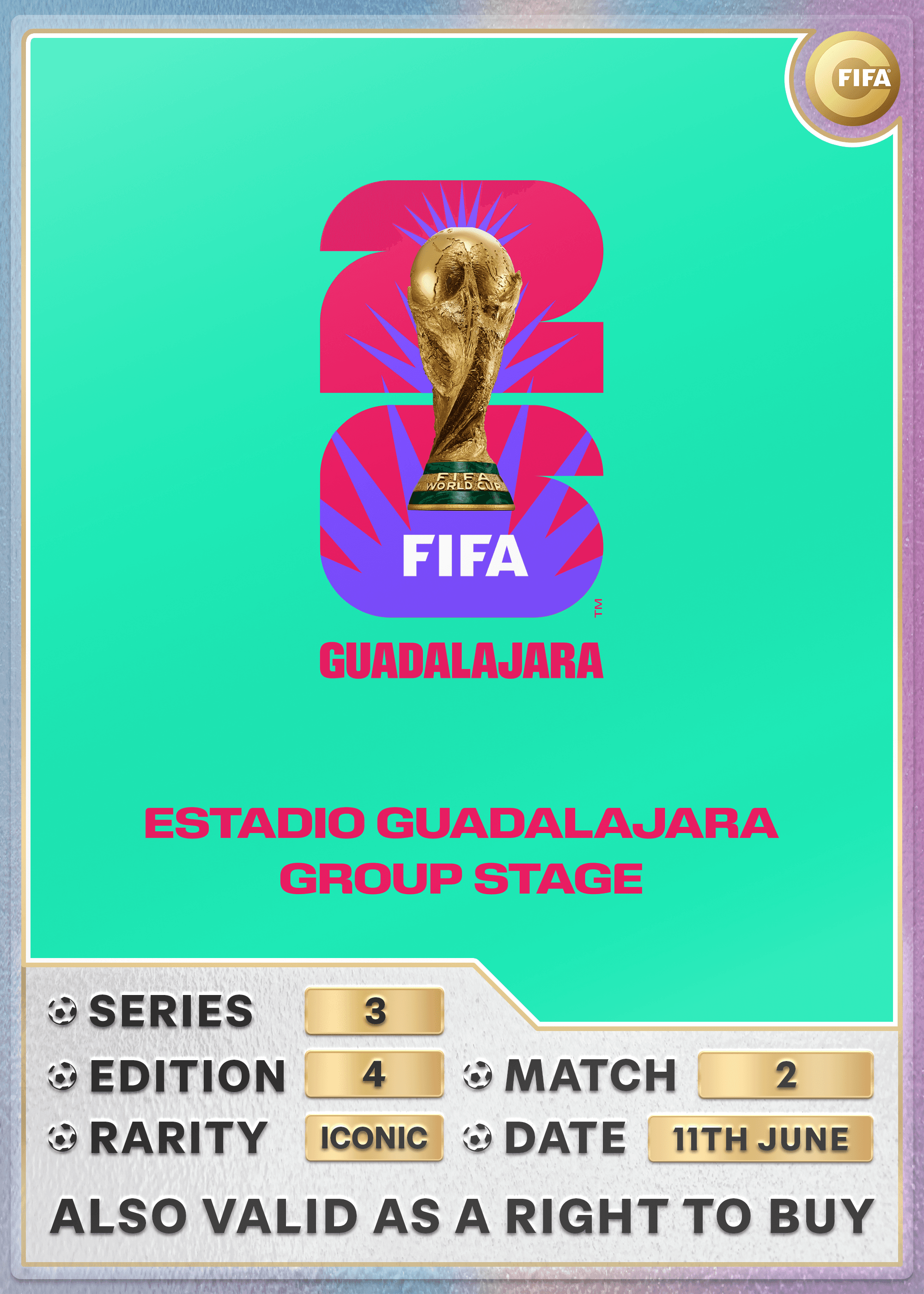 Collectible also valid as RTB for 2 tickets to M2 Guadalajara