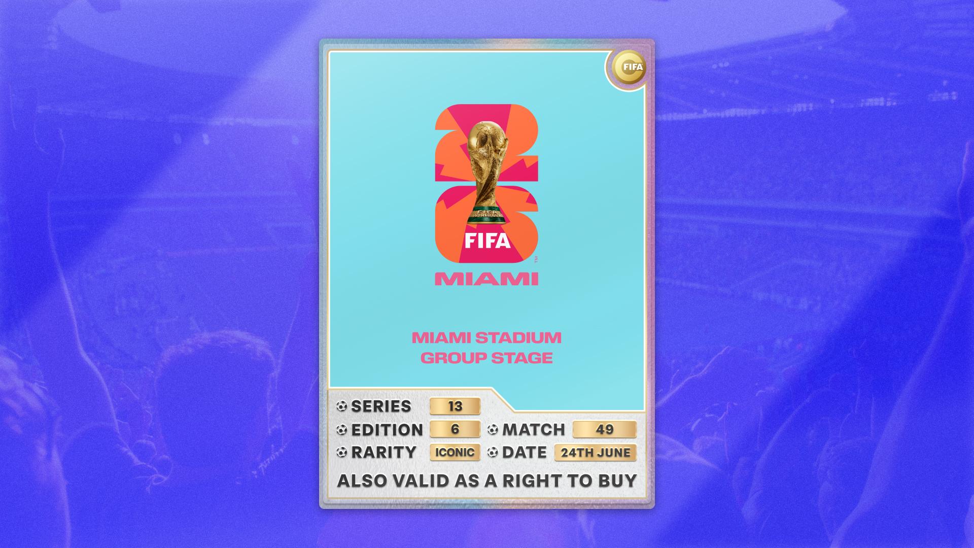 Collectible also valid as RTB for 2 tickets to M49 Miami