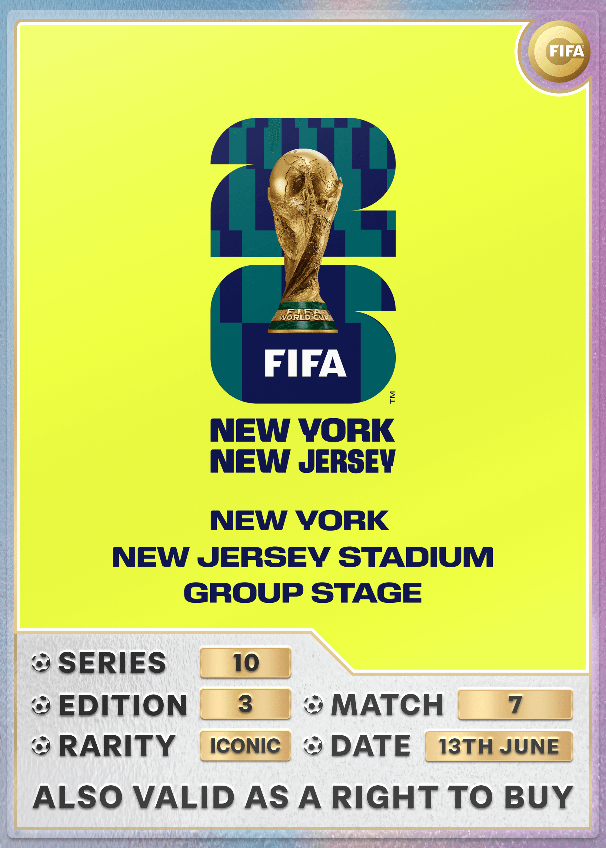 Collectible également valable comme RTB pour 2 billets pour M7 New York