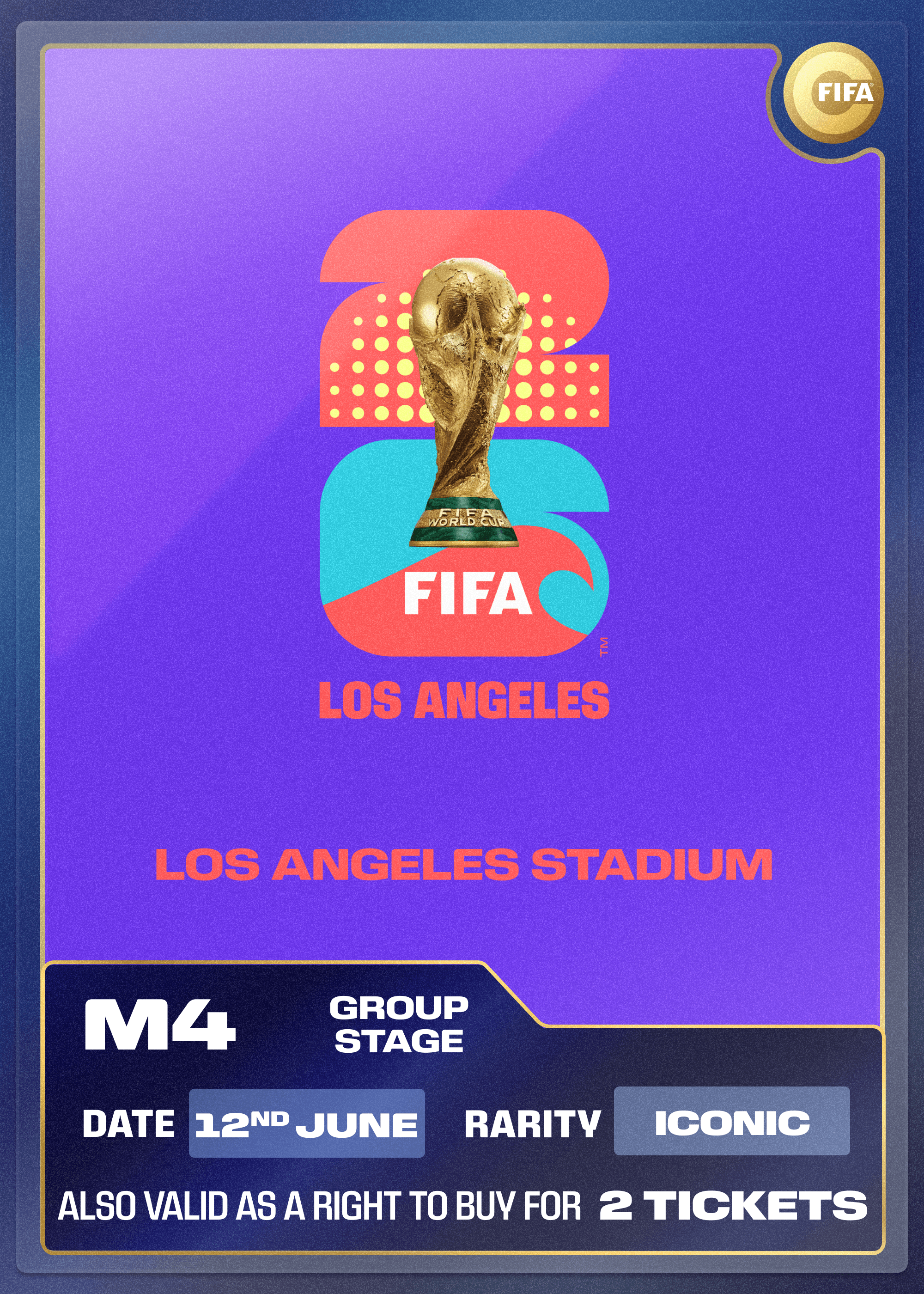 Collectible also valid as RTB for 2 tickets to M4 Los Angeles