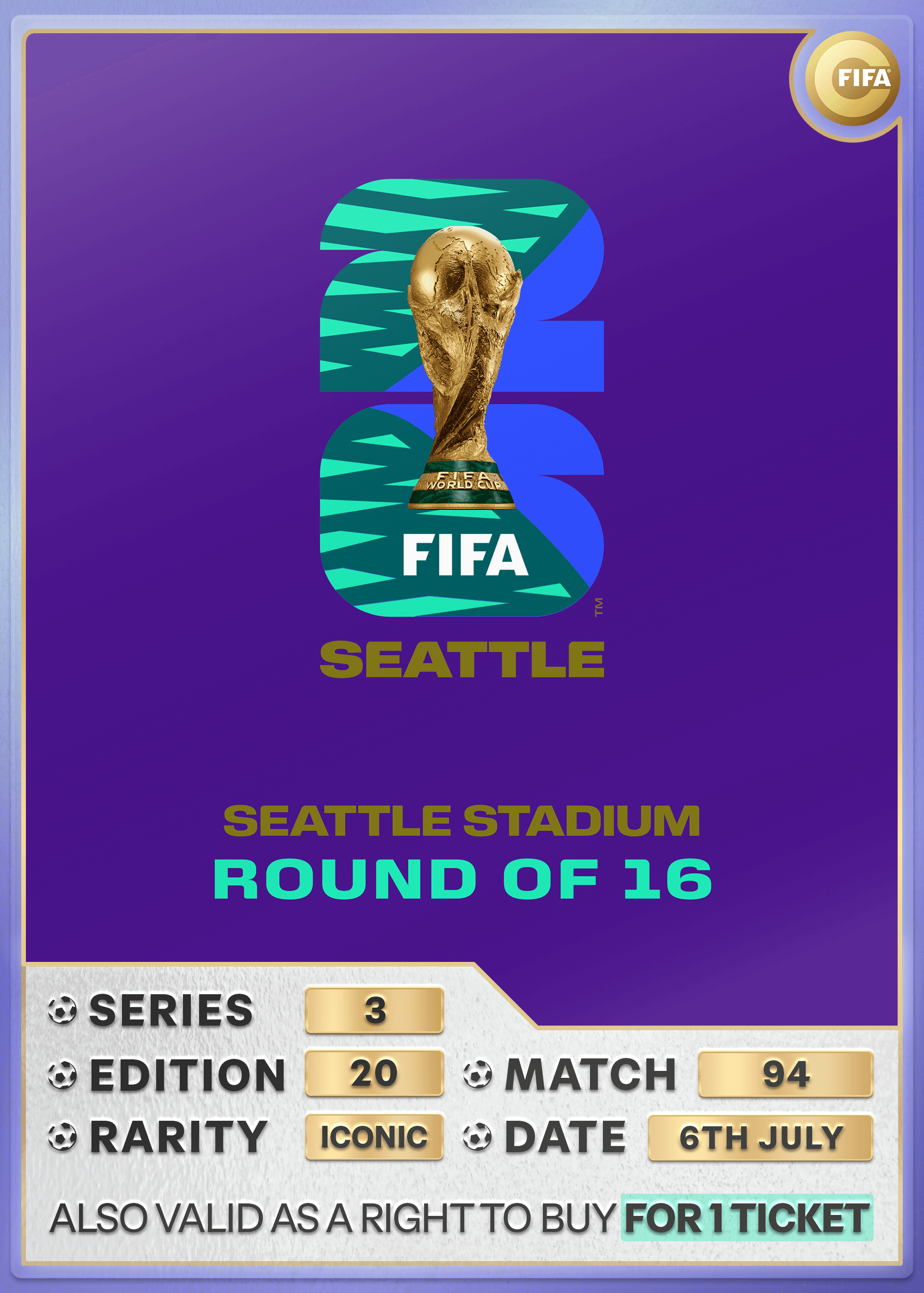 Collectible also valid as RTB for 1 ticket to M94 Seattle