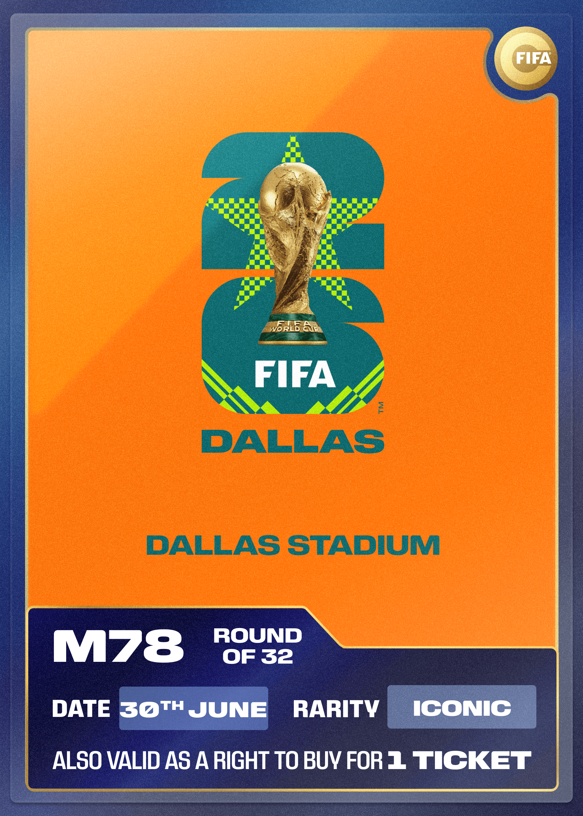 Collectible also valid as RTB for 1 ticket to M78 Dallas