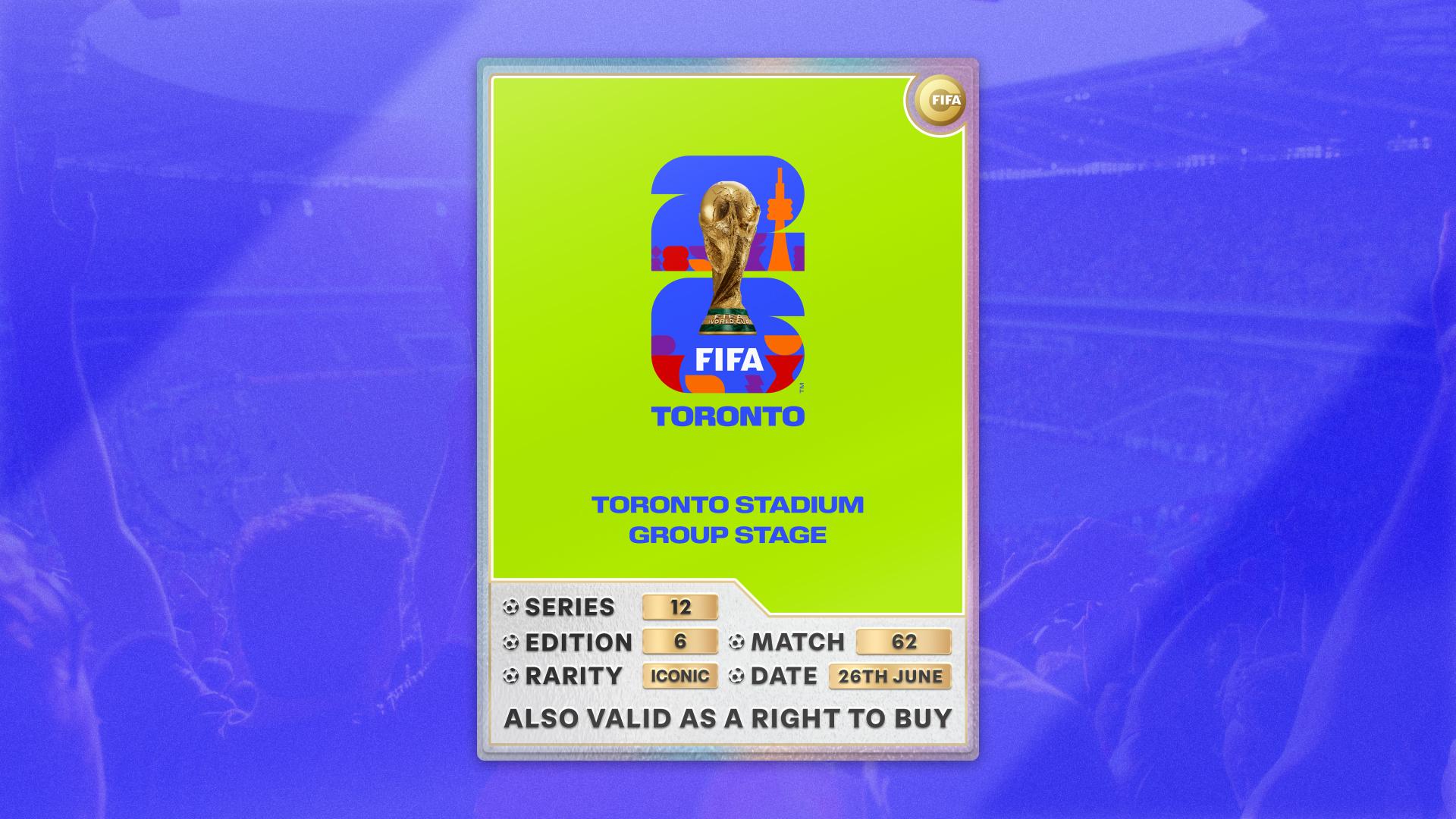 Collectible also valid as RTB for 2 tickets to M62 Toronto
